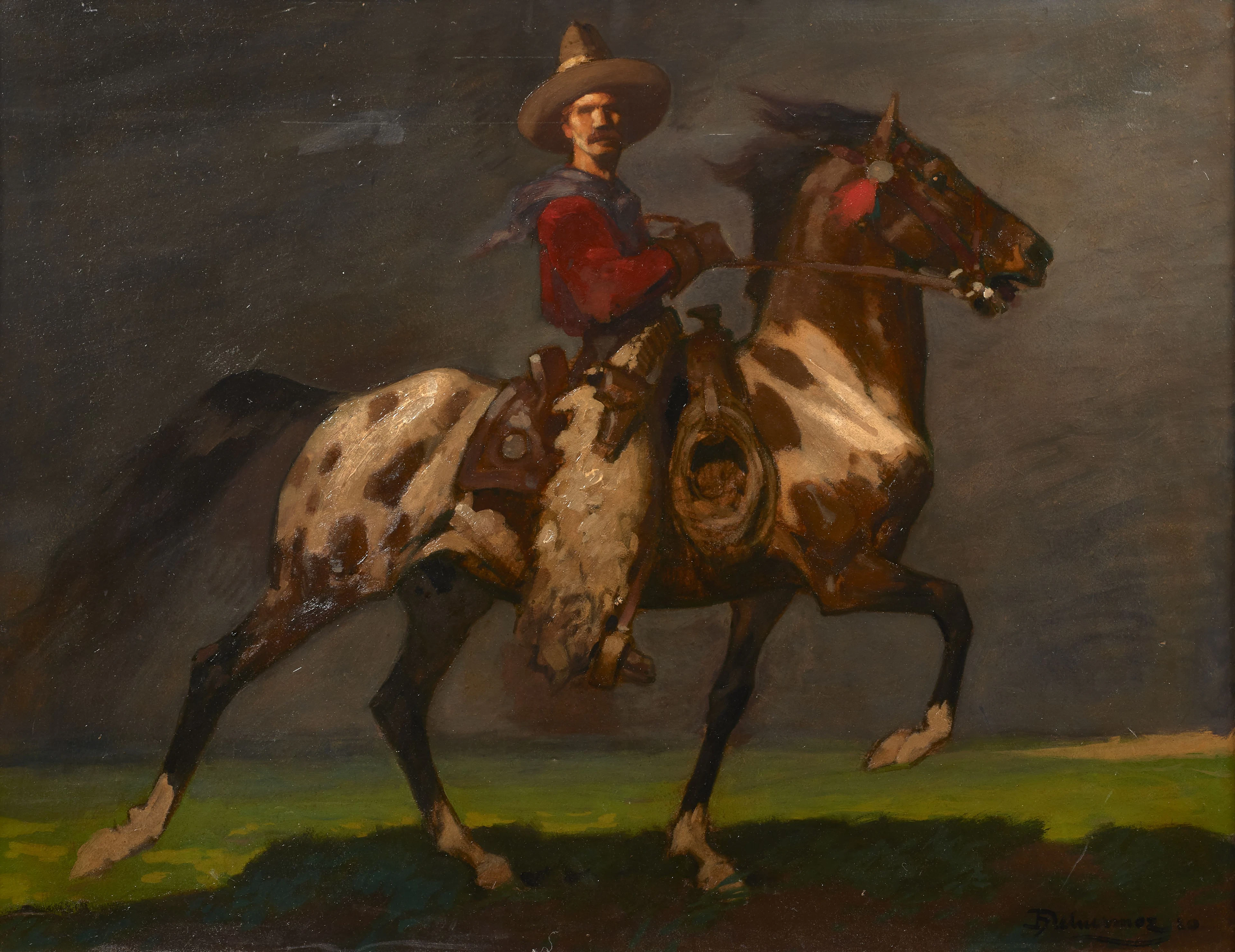 Henri DELUERMOZ Paris, 1876 - 1943 Cowboy à cheval Huile sur carton