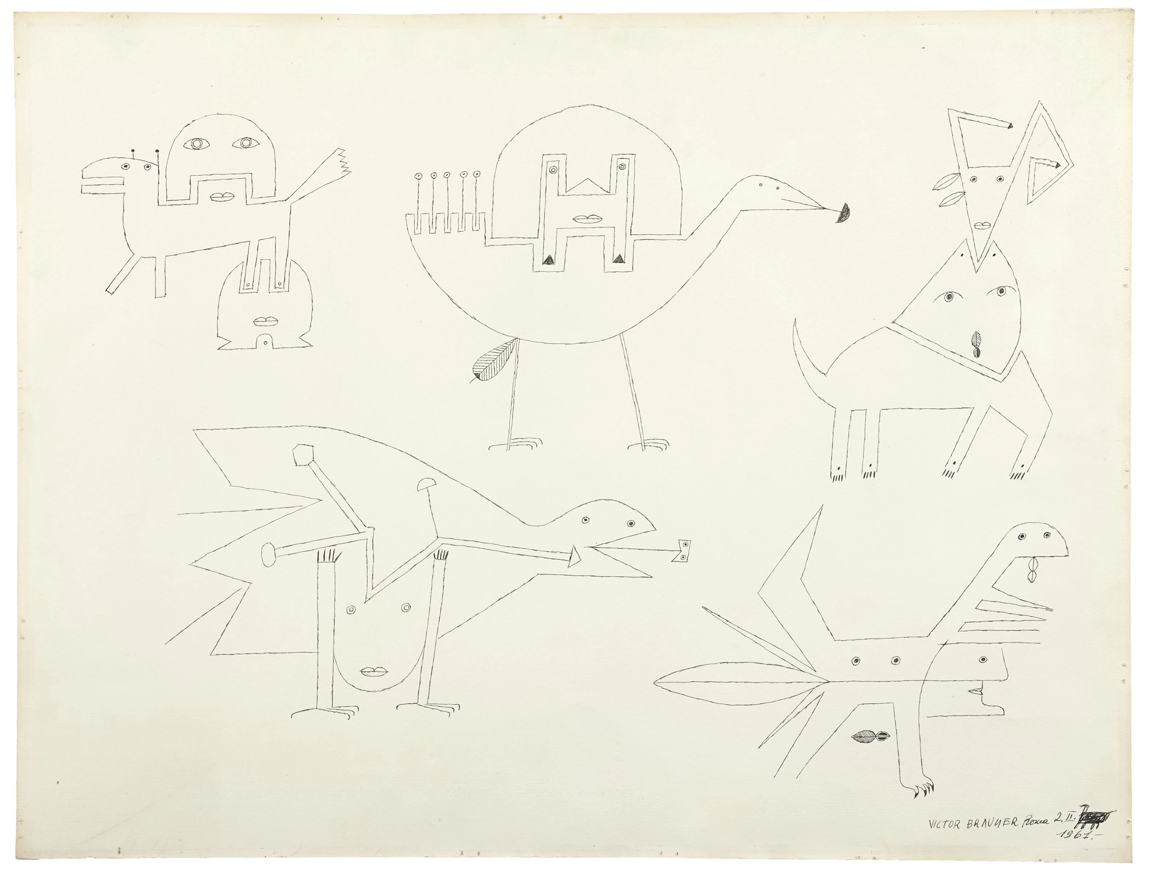 Victor BRAUNER 1903 - 1966 Animaux - 1961 Encre de Chine sur papier