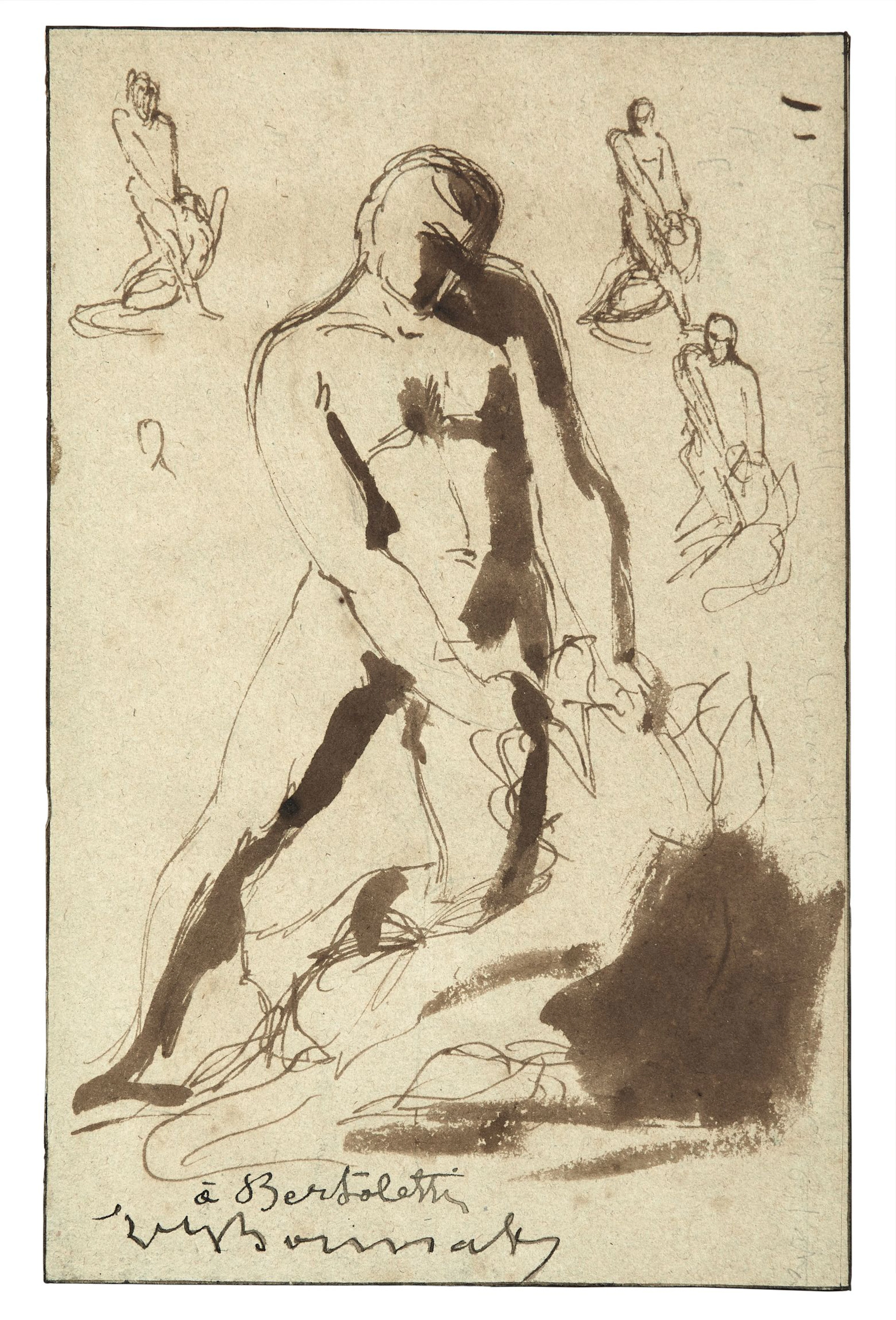 Léon BONNAT 1834-1922 Etude pour La Jeunesse de Samson Encre sur papier