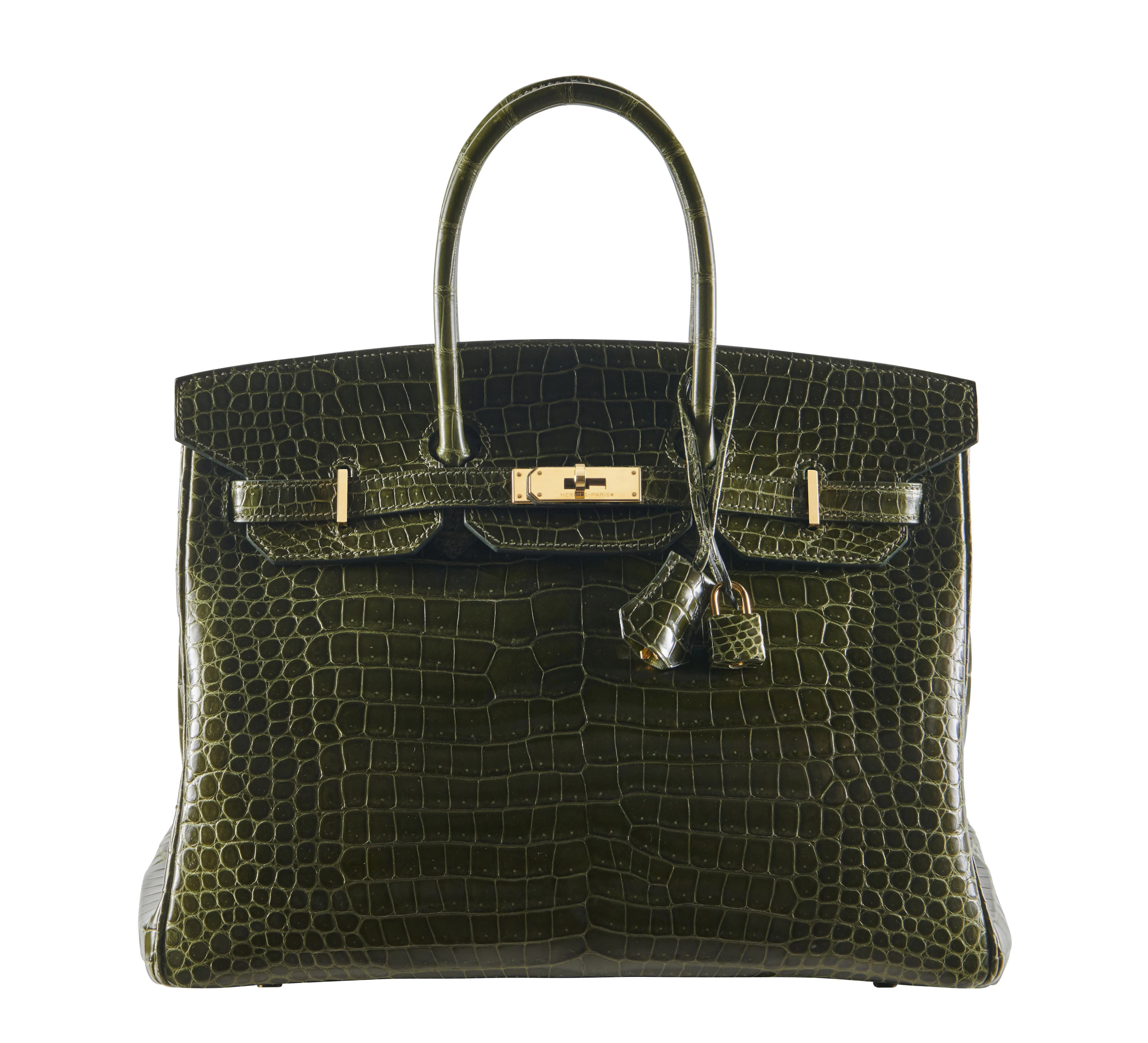 HERMÈS 2010 Sac BIRKIN 35 Crocodile d'estuaire lisse Vert...