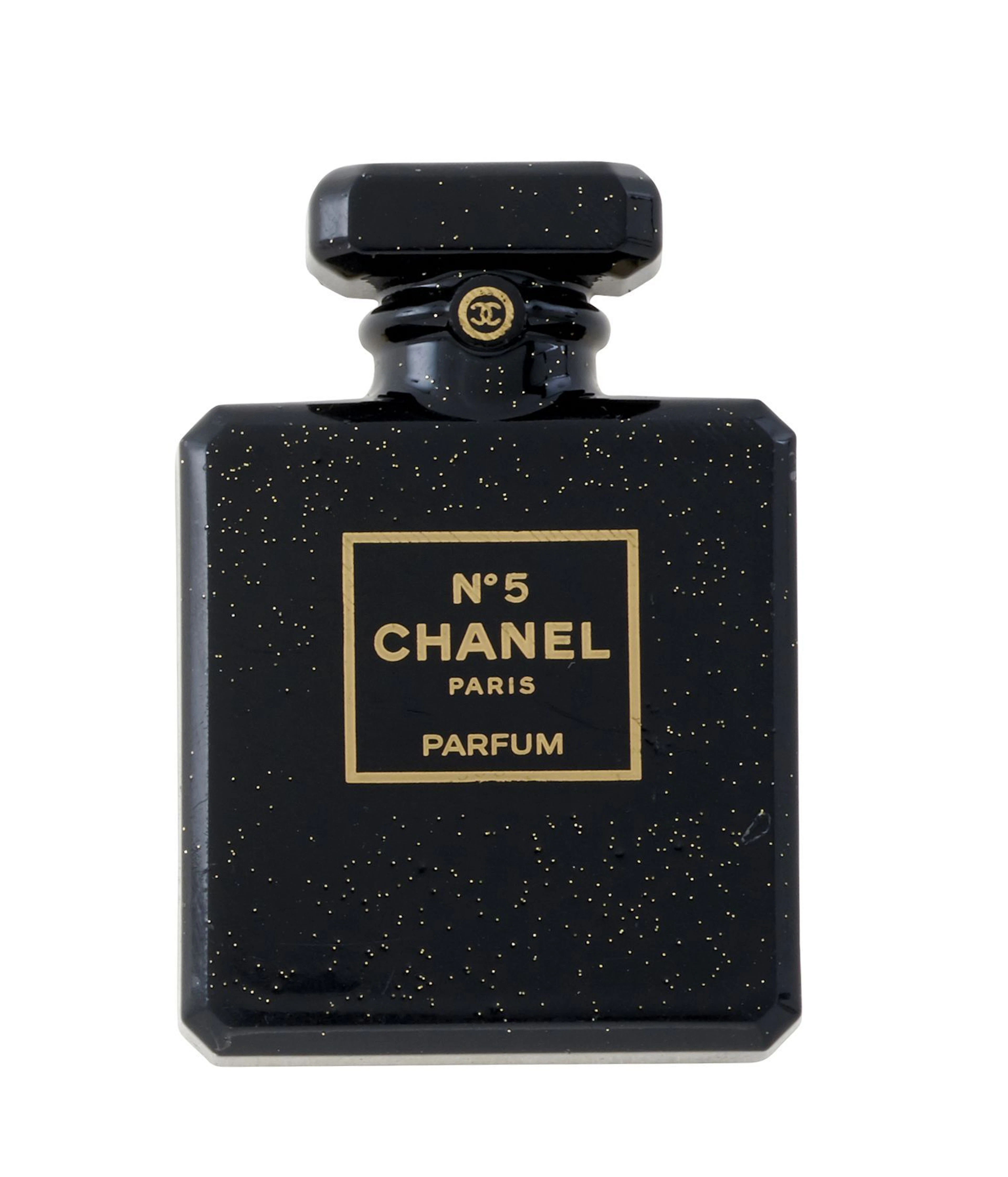 CHANEL (2021) BROCHE en résine noire pailletée doré...
