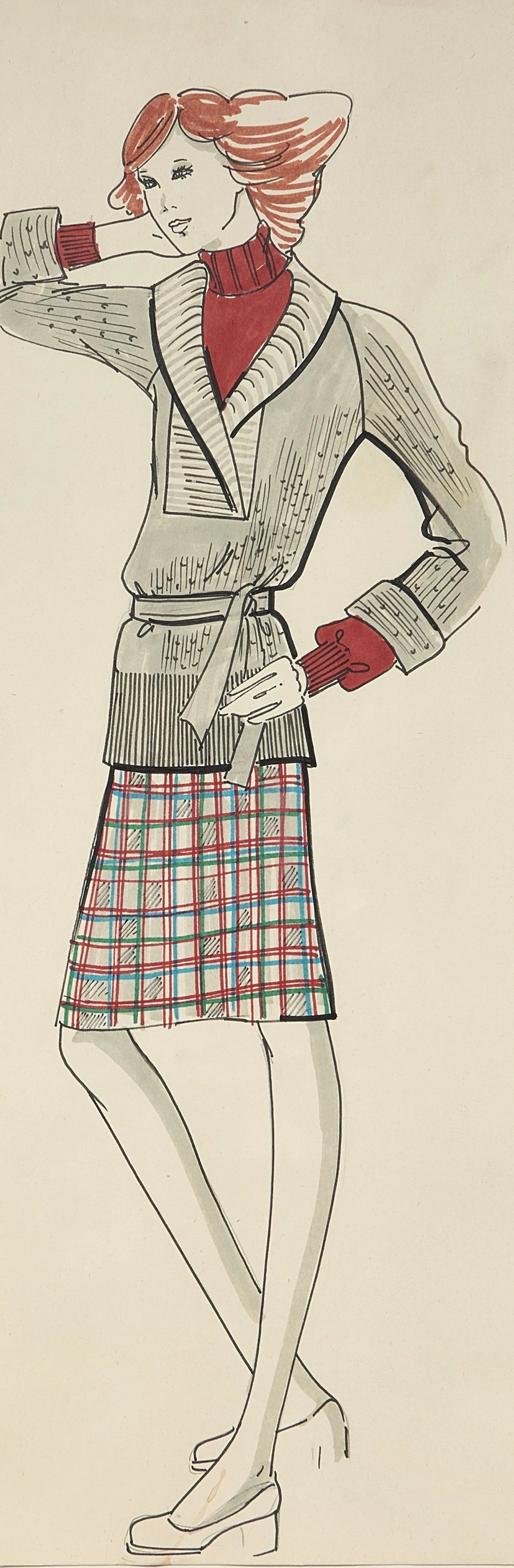 KARL LAGERFELD 1933 - 2019 Dessin de mode Feutre sur papier Non signé