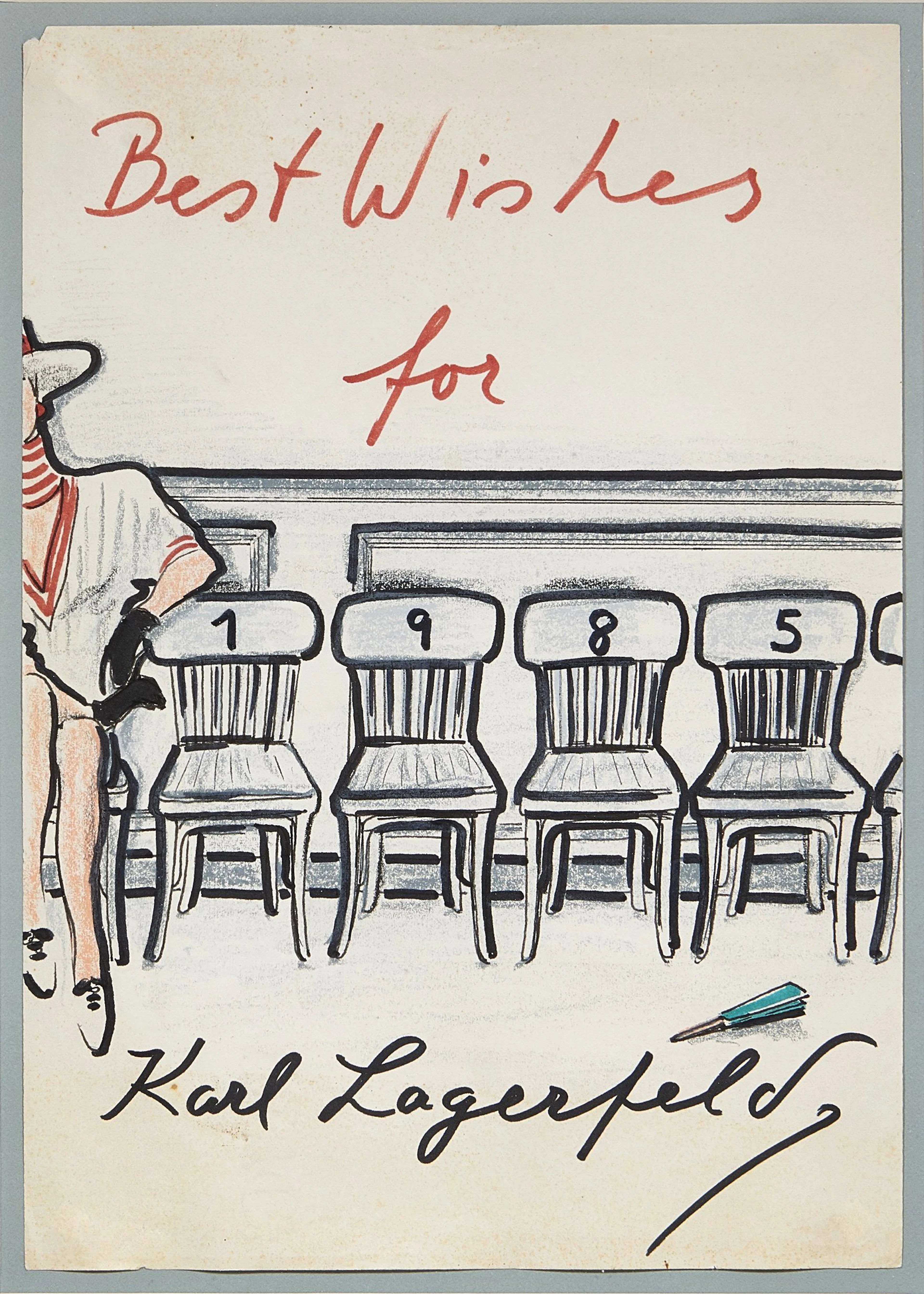 KARL LAGERFELD 1933 - 2019 "Best wishes for 1985" Feutre