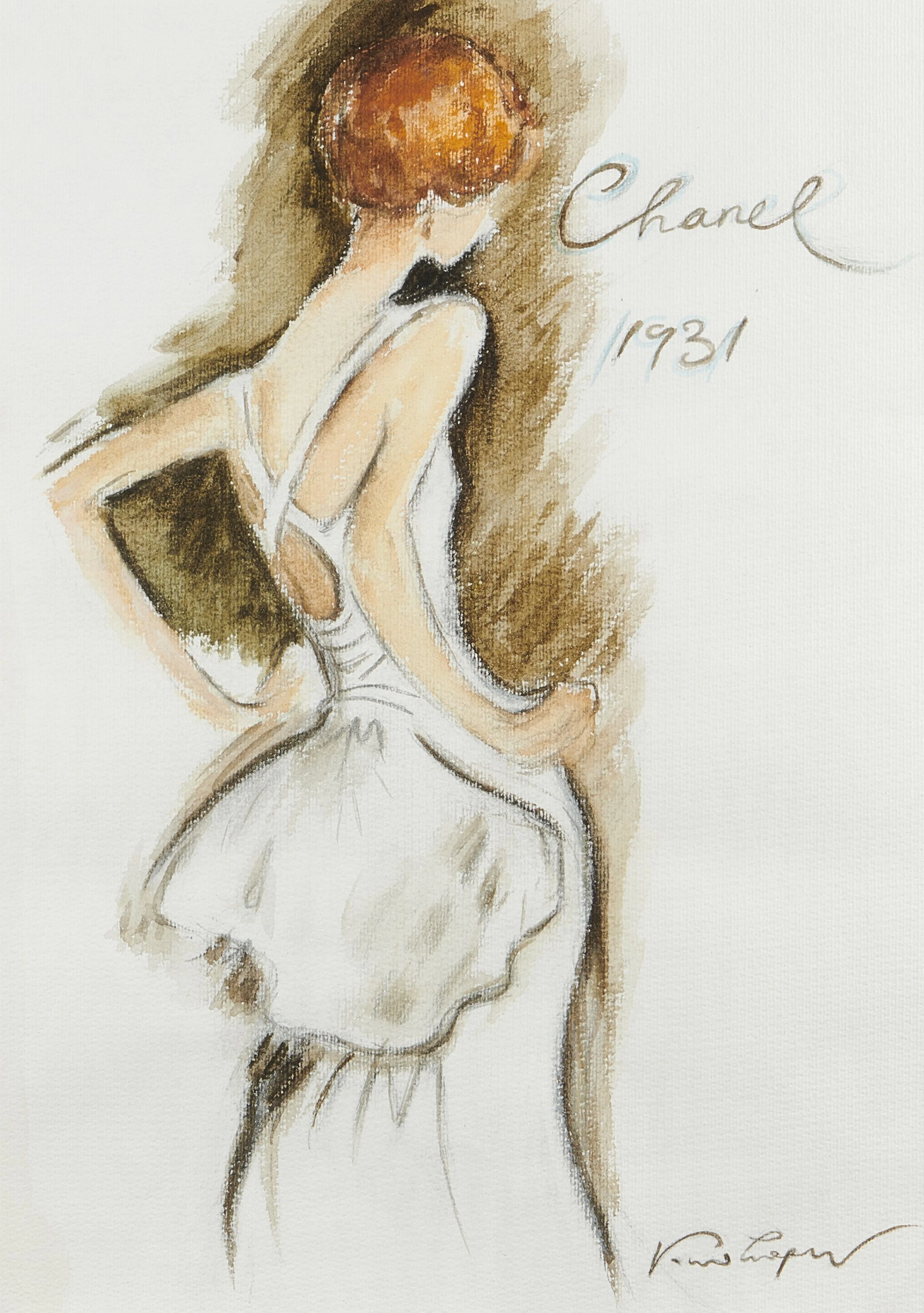 KARL LAGERFELD 1933 - 2019 Aquarelle sur papier Annoté...