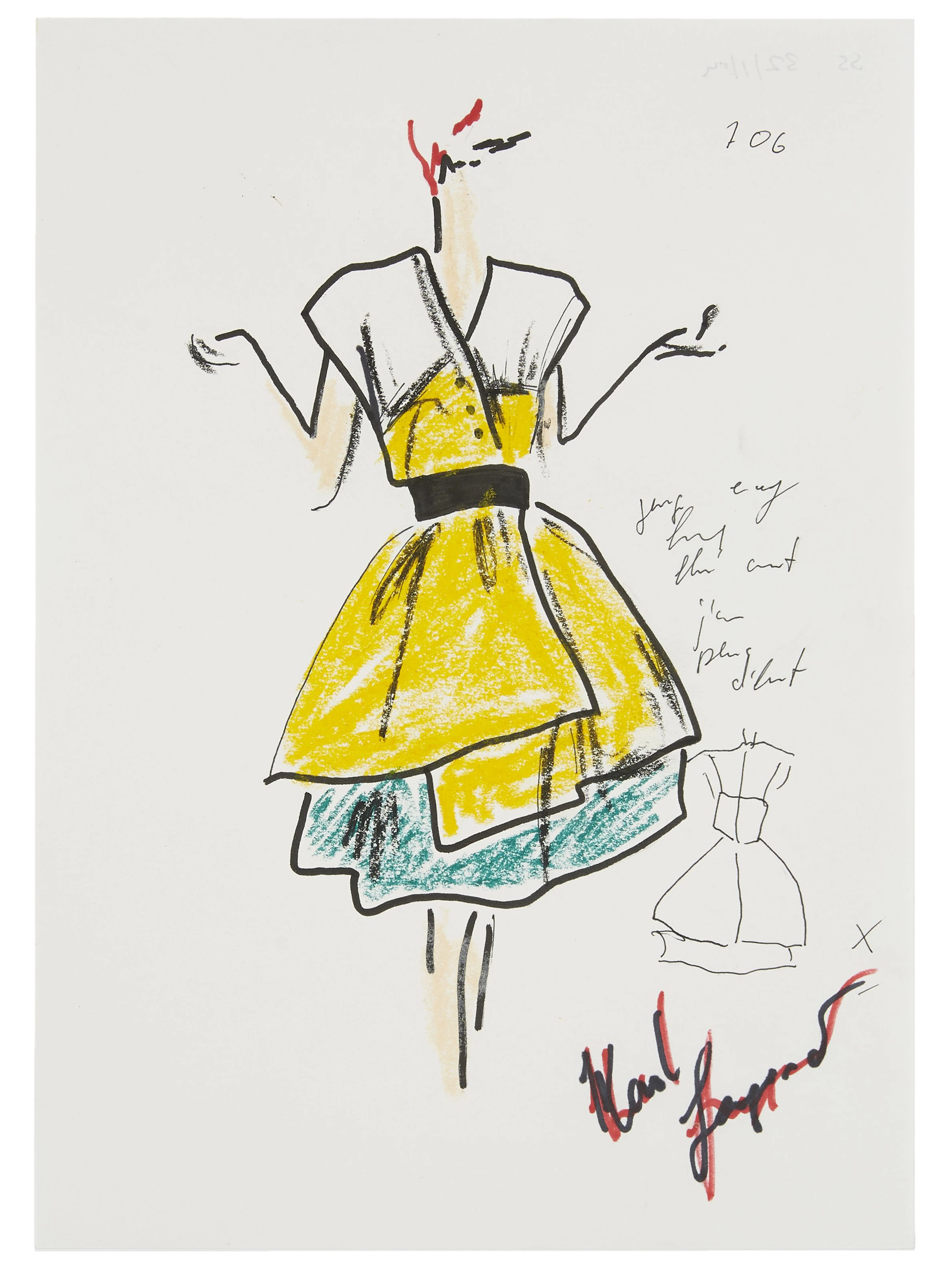 KARL LAGERFELD pour Fendi 1933 - 2019 Printemps-été 1984 Dessin de mode Feutre