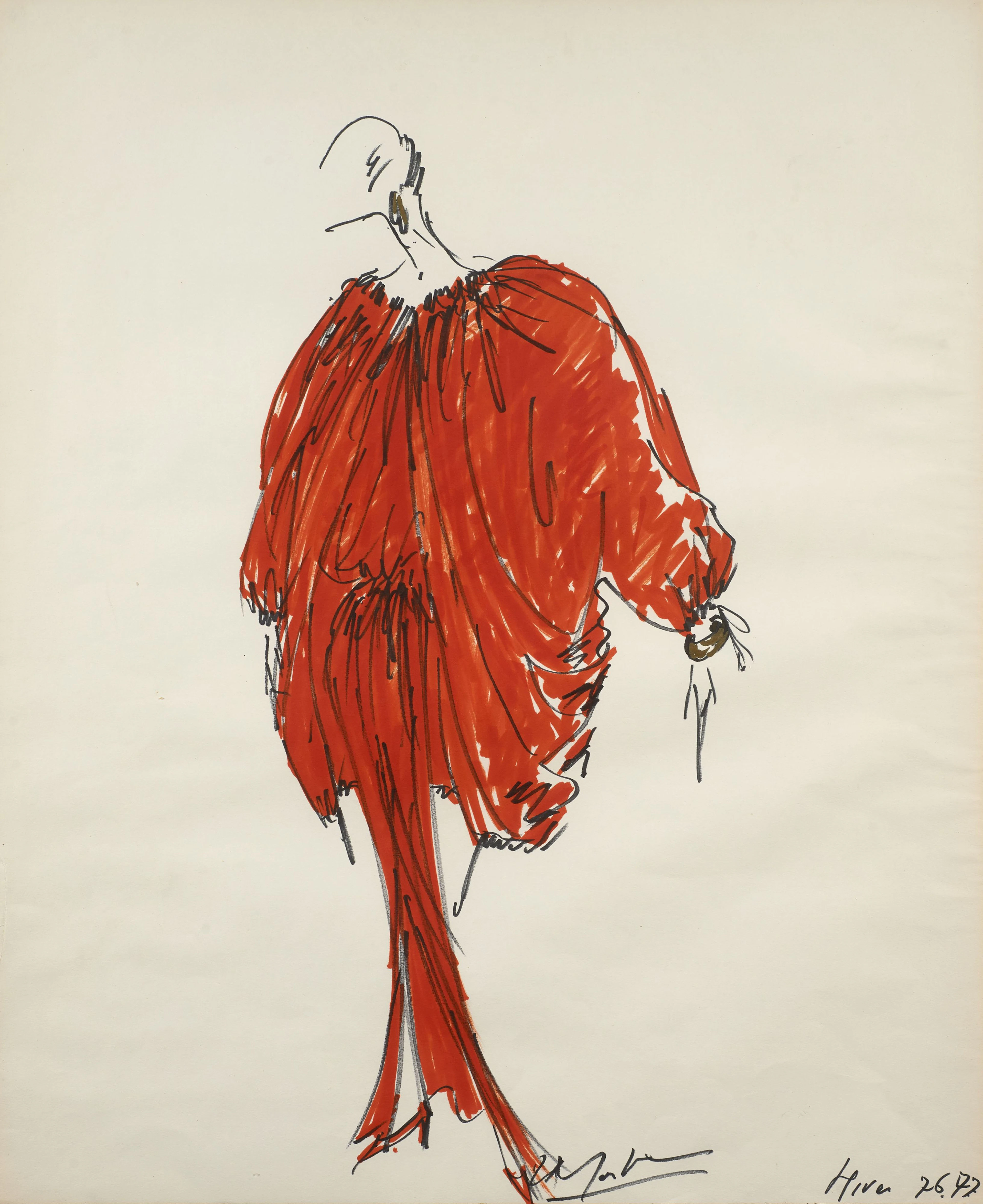 Attribué à Marc Bohan pour DIOR Né en 1926 Robe et manteau rouge – Hiver 76-77