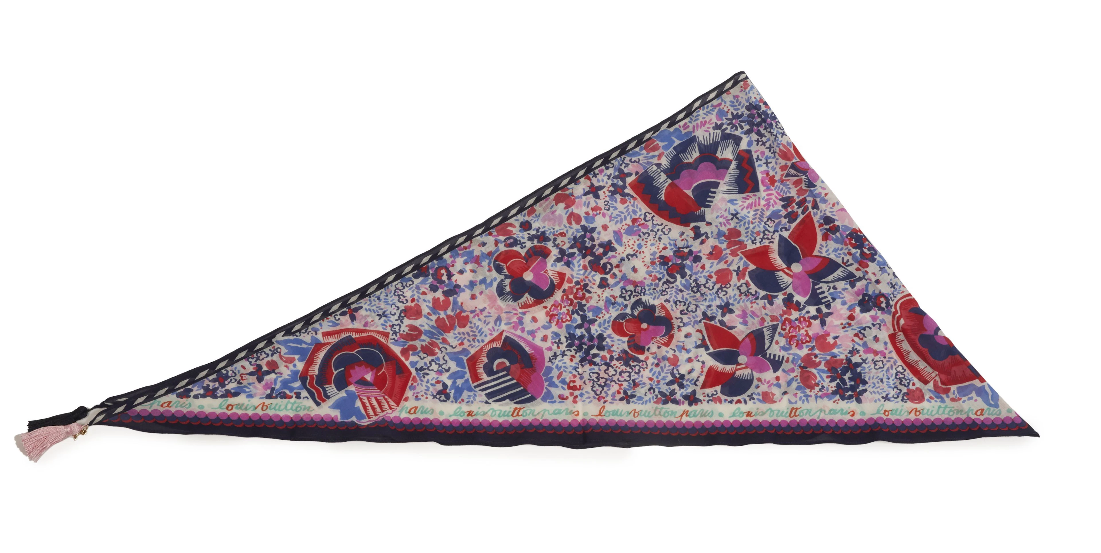 LOUIS VUITTON Foulard triangulaire en coton imprimé...