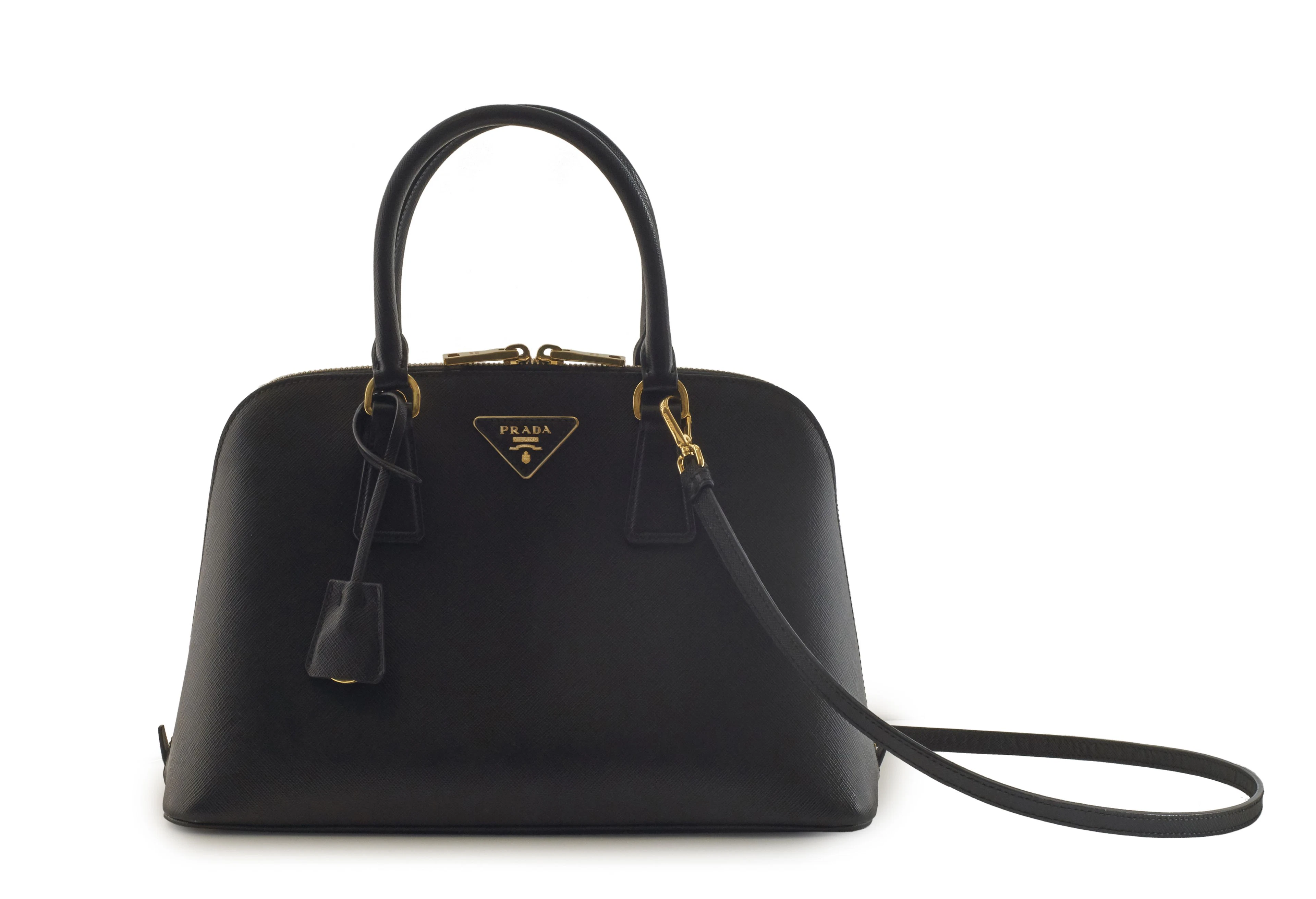 PRADA SAC "Dome" en cuir Saffiano noir