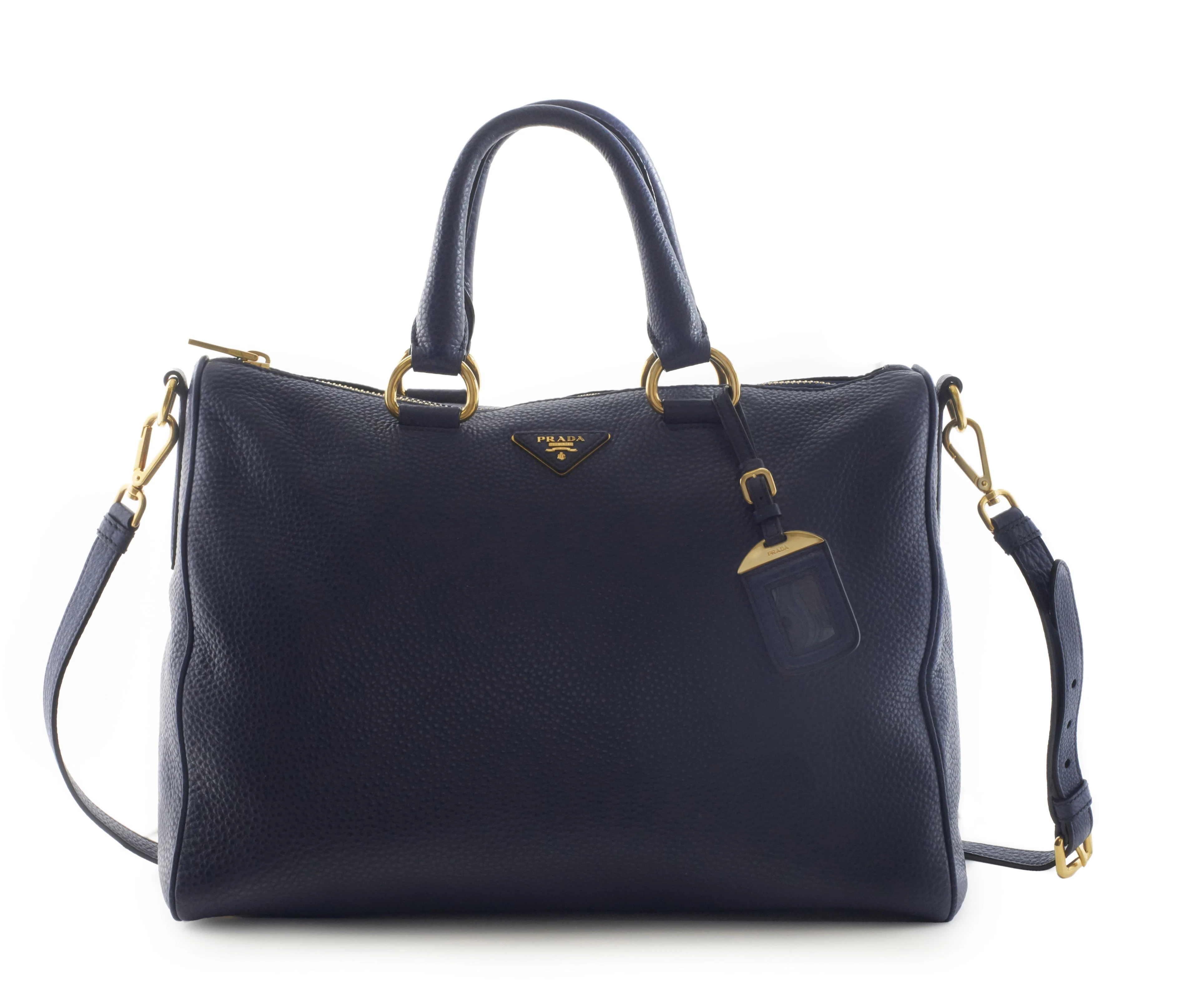 PRADA SAC en cuir grainé bleu encre