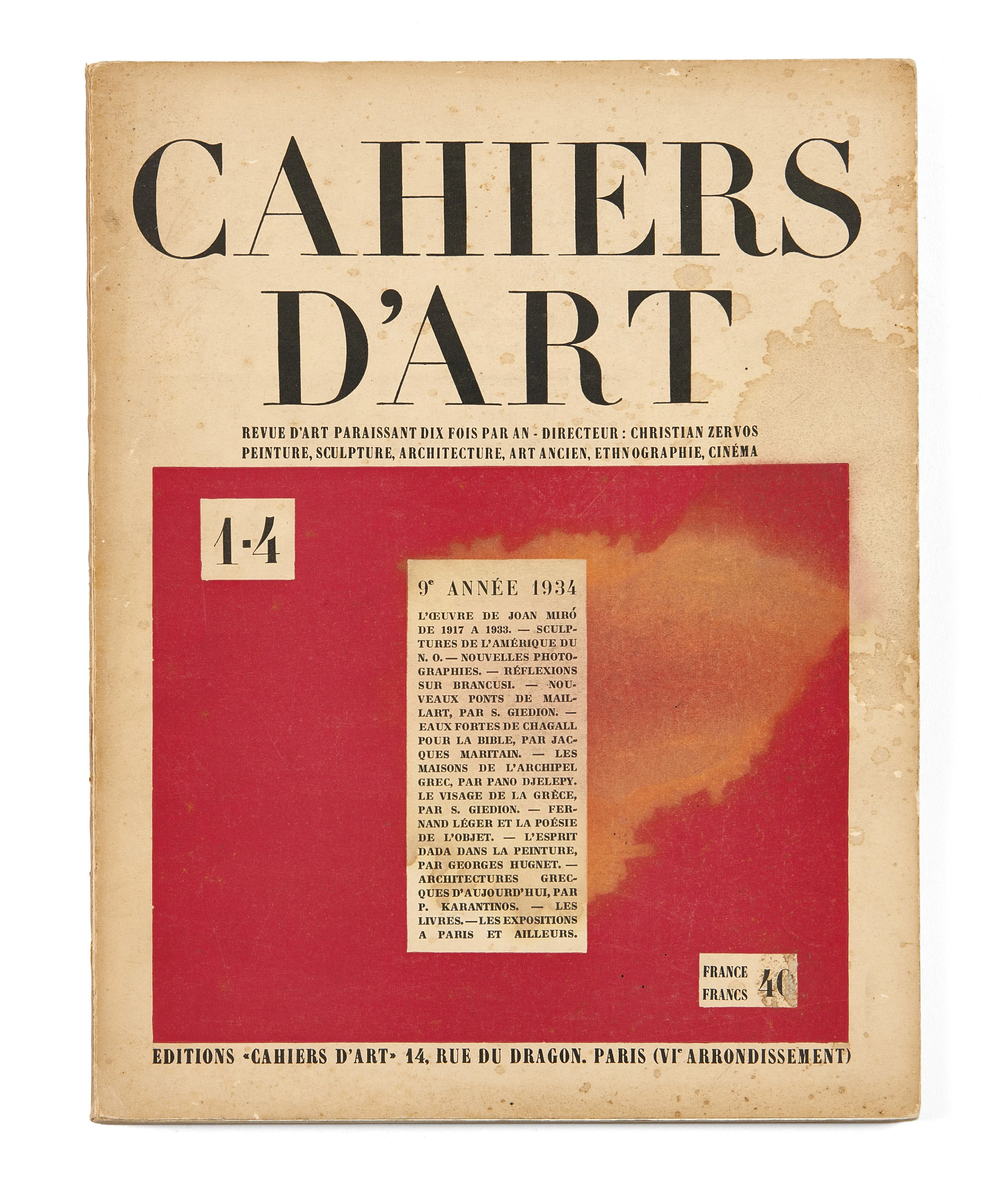 [MIRÓ] Cahiers d’art. 1-4. 9e année 1934. Paris, Éditions Cahiers d’art, 1934.