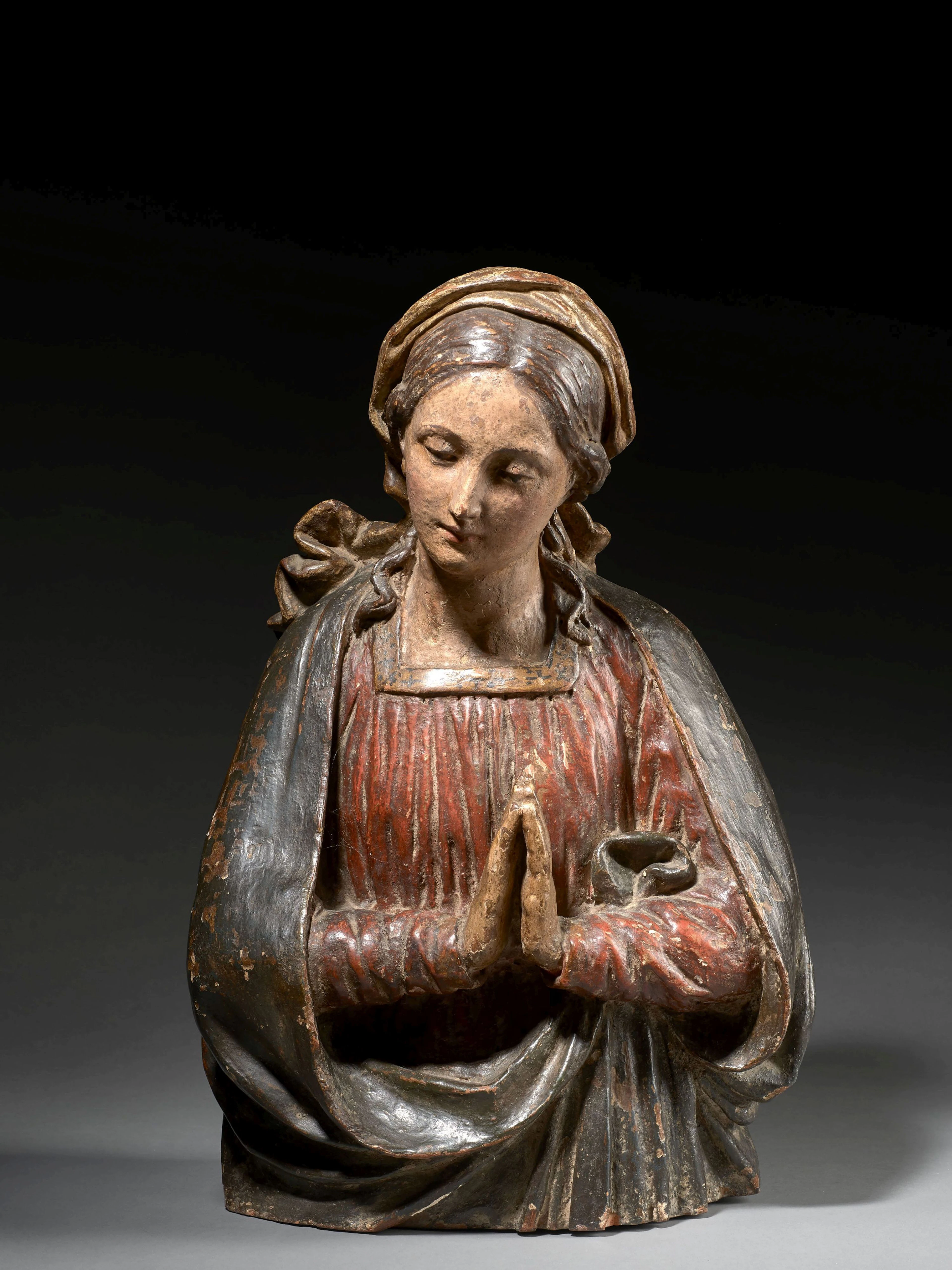 Buste en terre cuite peint polychrome La Vierge Italie