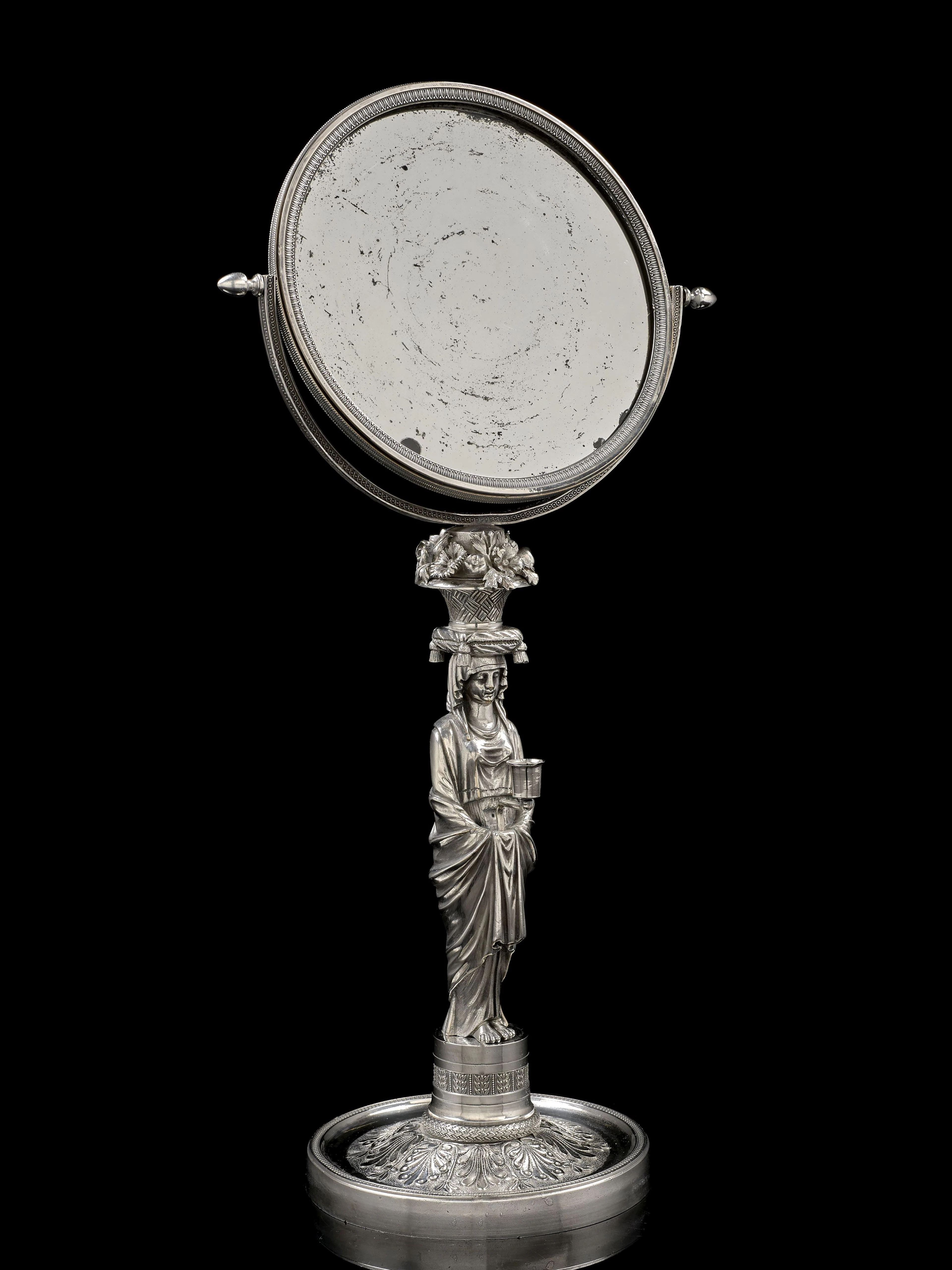MIROIR PSYCHÉ DE TABLE EN MÉTAL ARGENTÉ, FIN DU XIXe-DÉBUT DU XXe SIÈCLE
