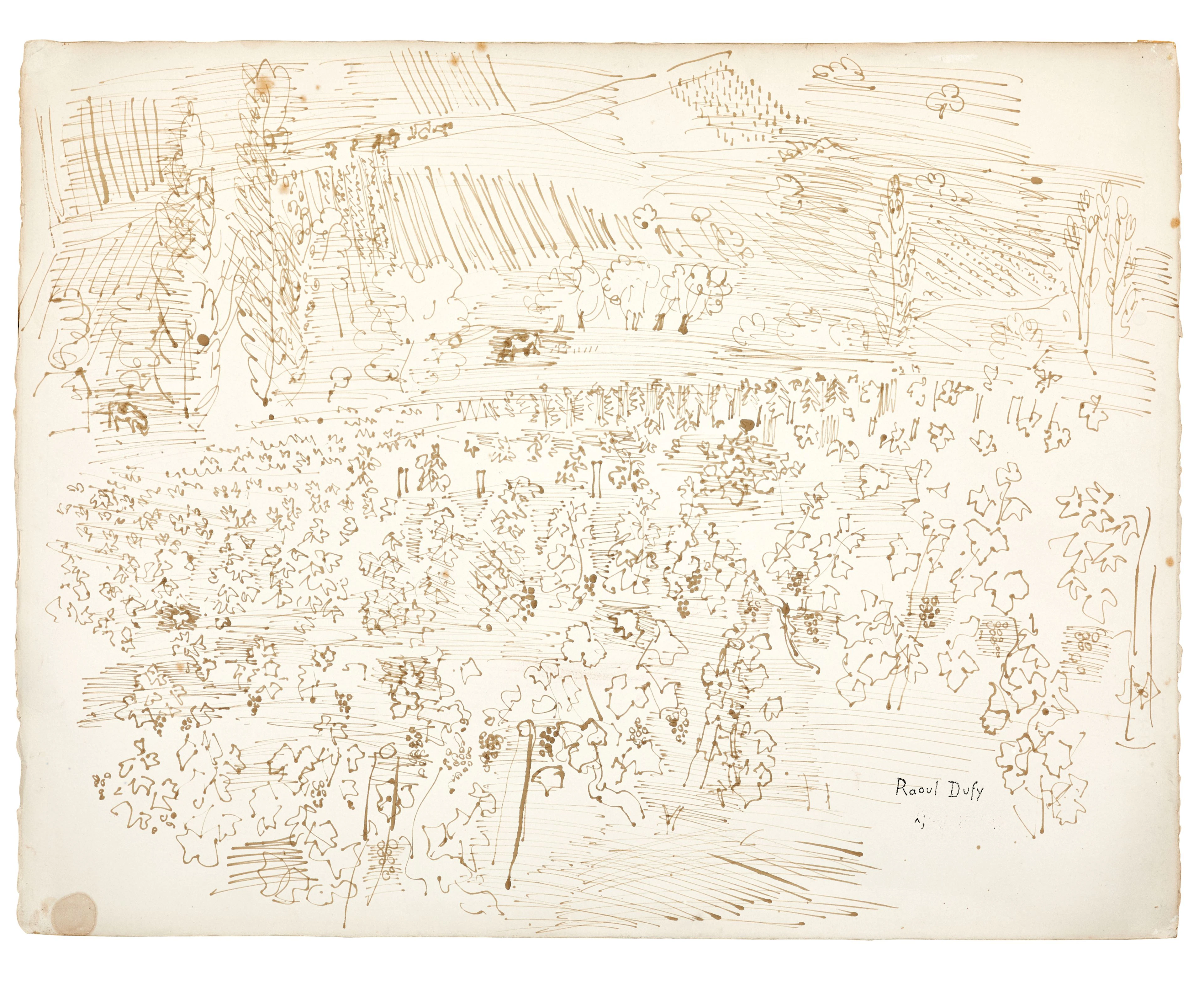 Raoul DUFY 1877-1953 Champ de vignes en Bourgogne - circa 1933 Encre sur papier