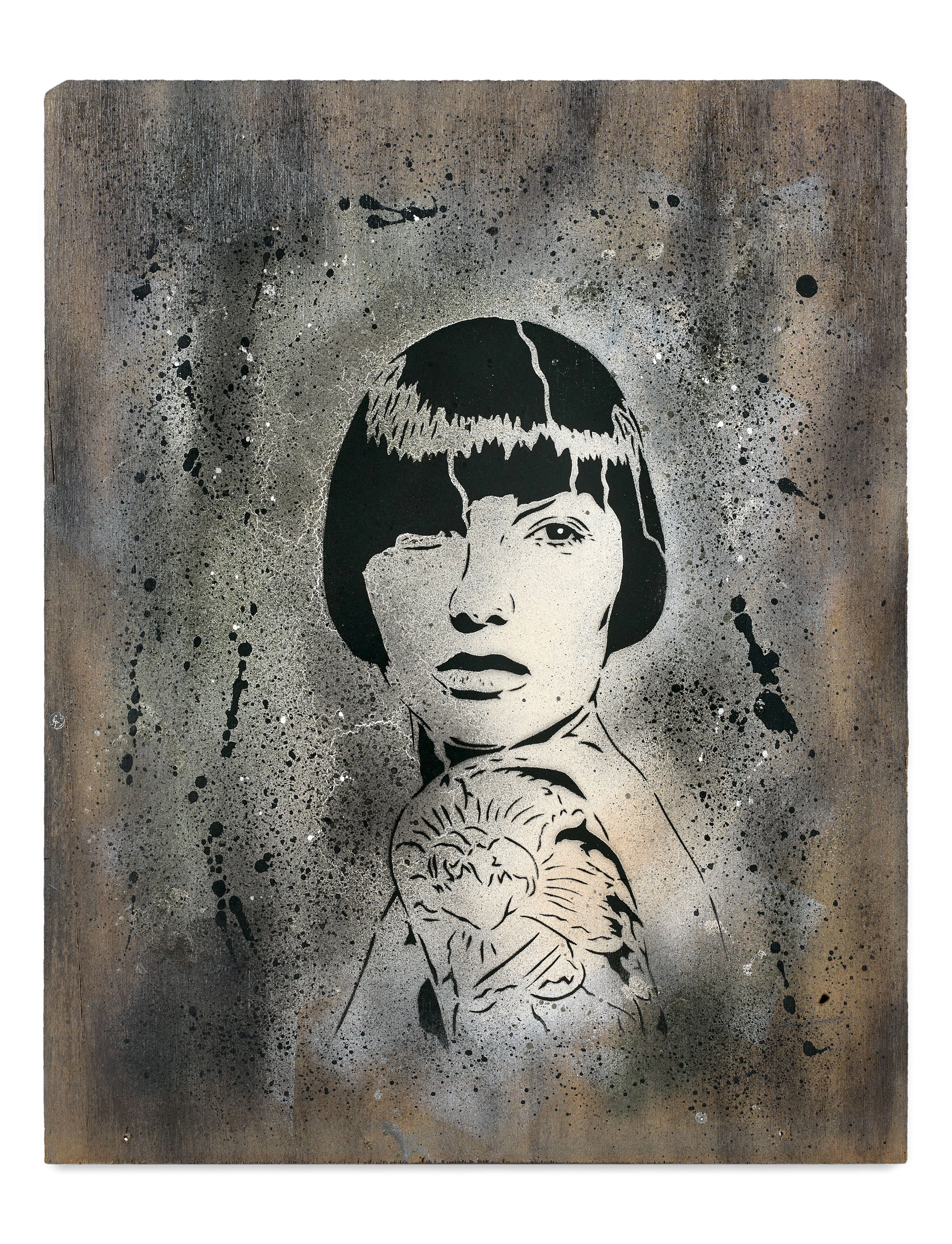 C215 (Français - Né en 1973) Katie - 2007 Pochoir et peinture aérosol sur bois
