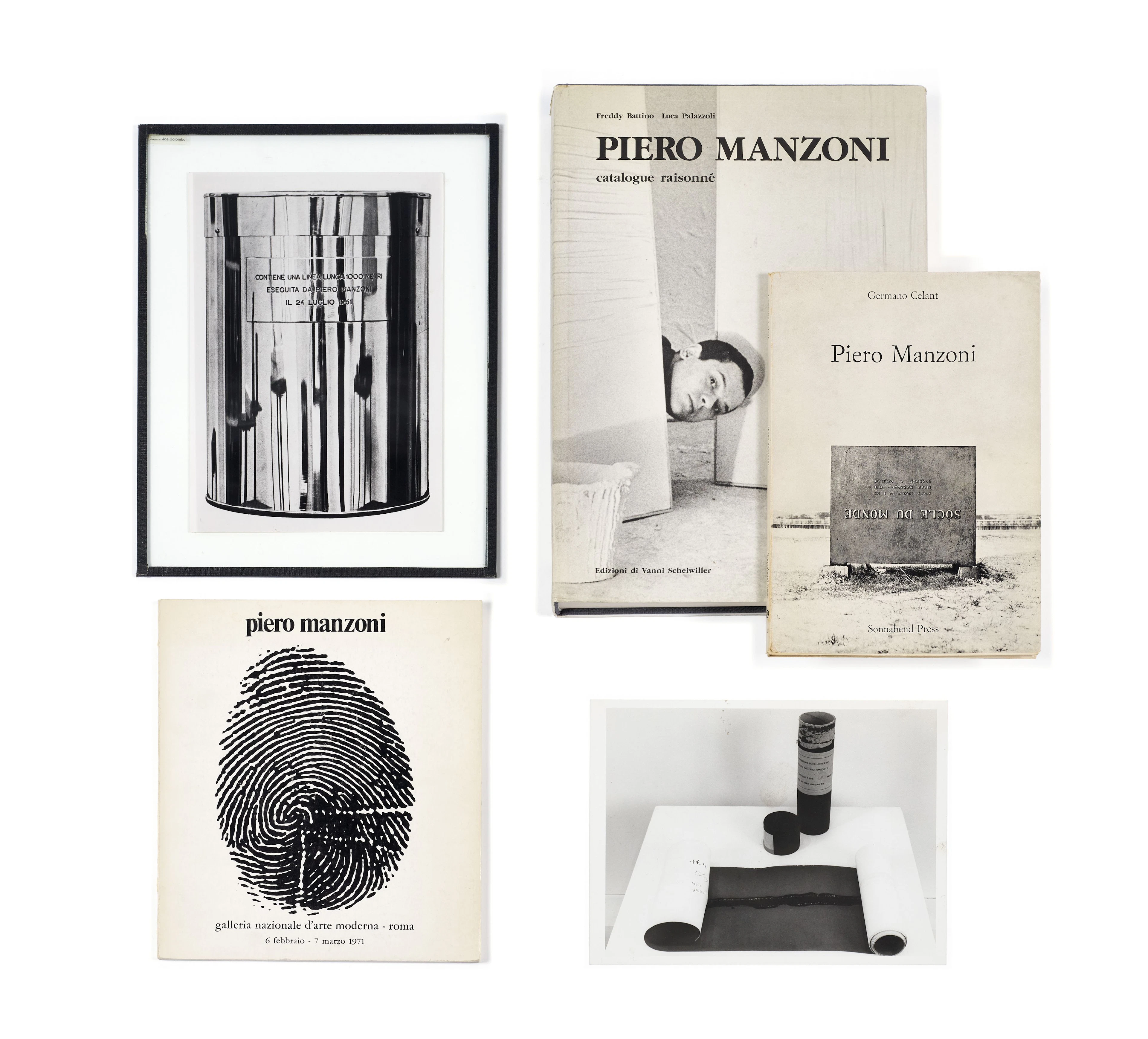 Lot d'ouvrages sur l'artiste Piero Manzoni comprenant catalogue d'exposition
