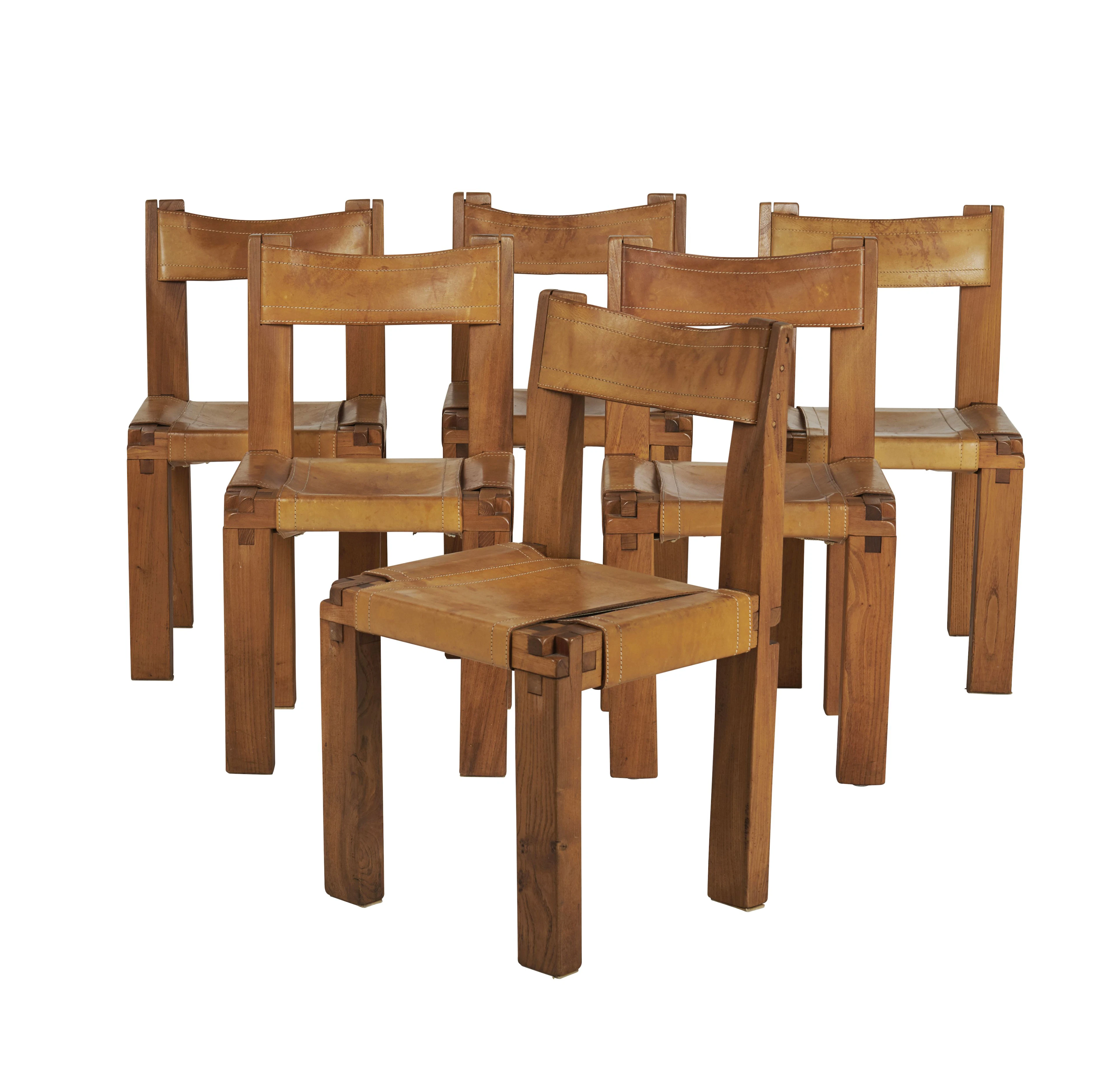Pierre CHAPO (1927-1986) Suite de six chaises « S24 » - modèle créé en 1967