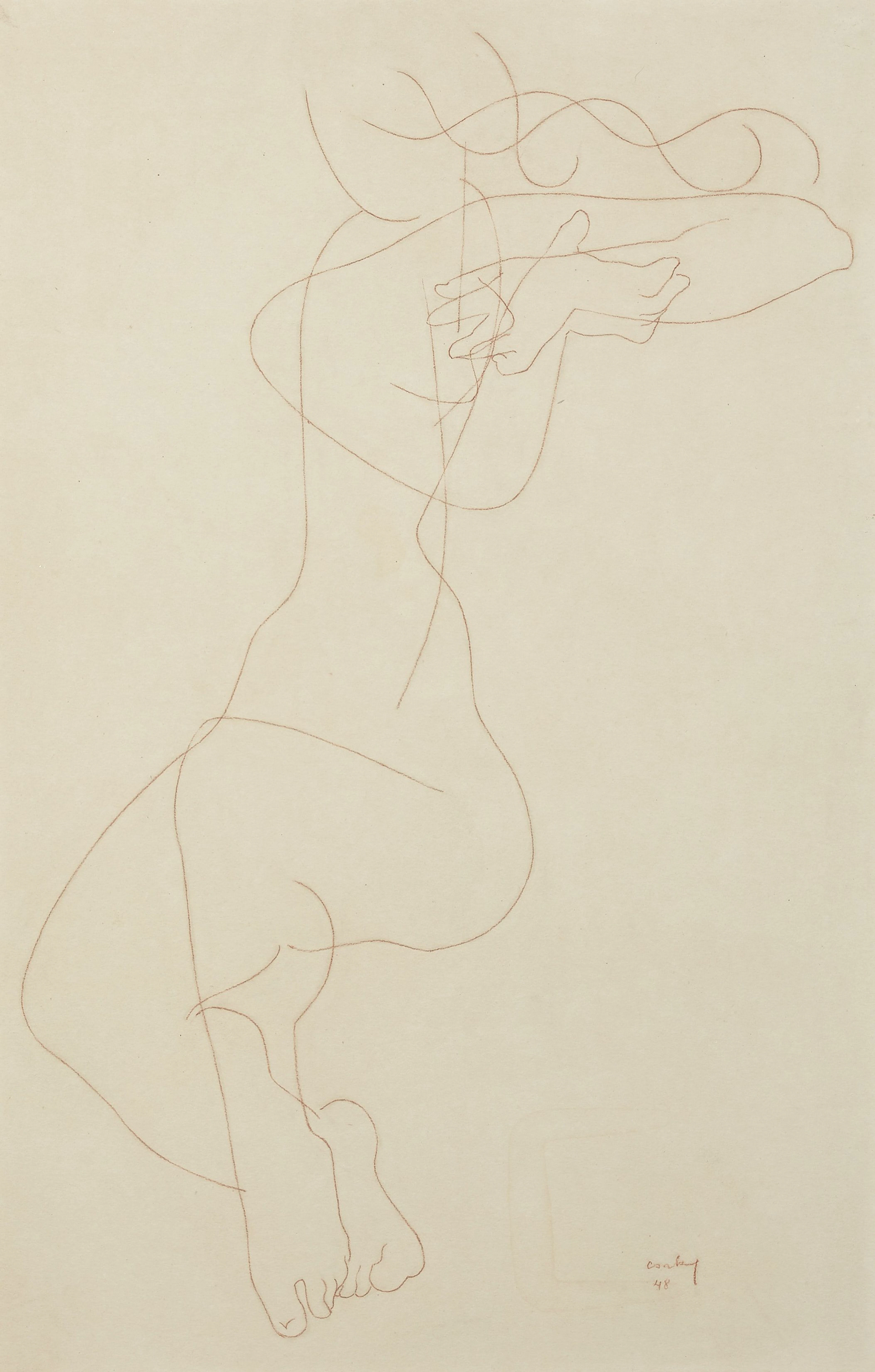 Joseph CSAKY 1888 - 1971 Nu accoudé - 1948 Sanguine sur papier