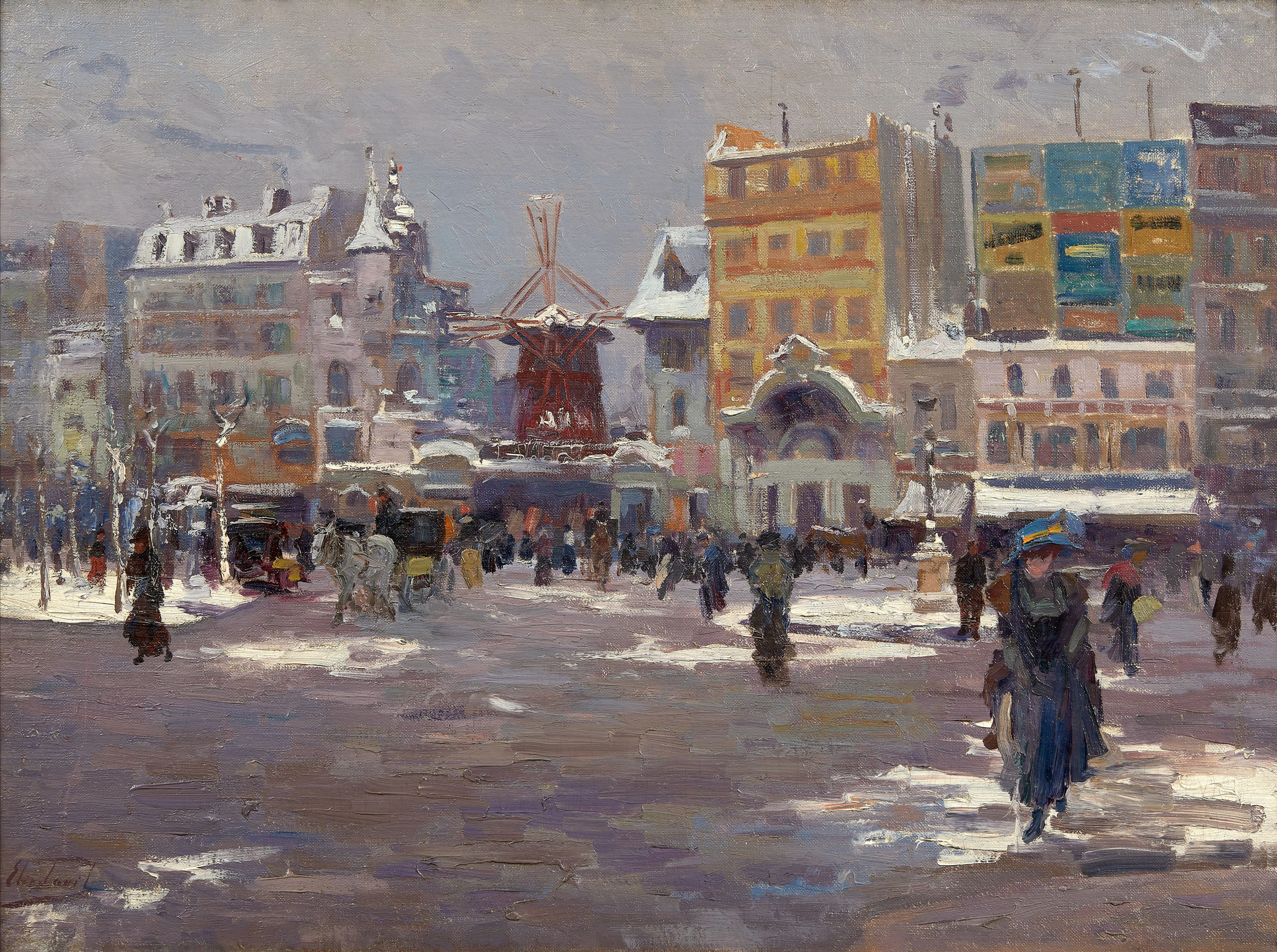 Elie Anatole PAVIL 1873-1944 Le Moulin Rouge en hiver Huile sur toile