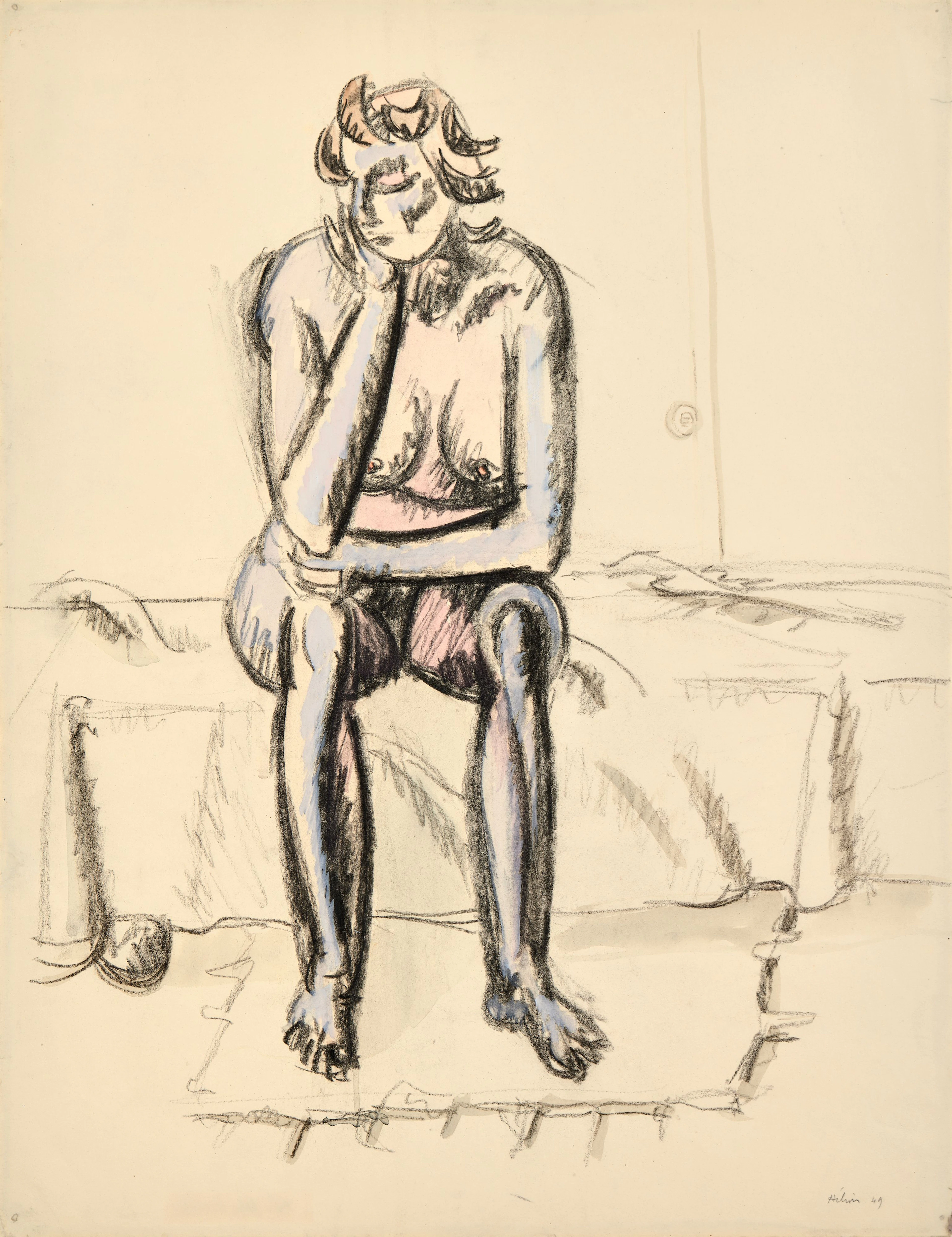 Jean HELION 1904 - 1987 Pré-fille temple - 1949 Fusain
