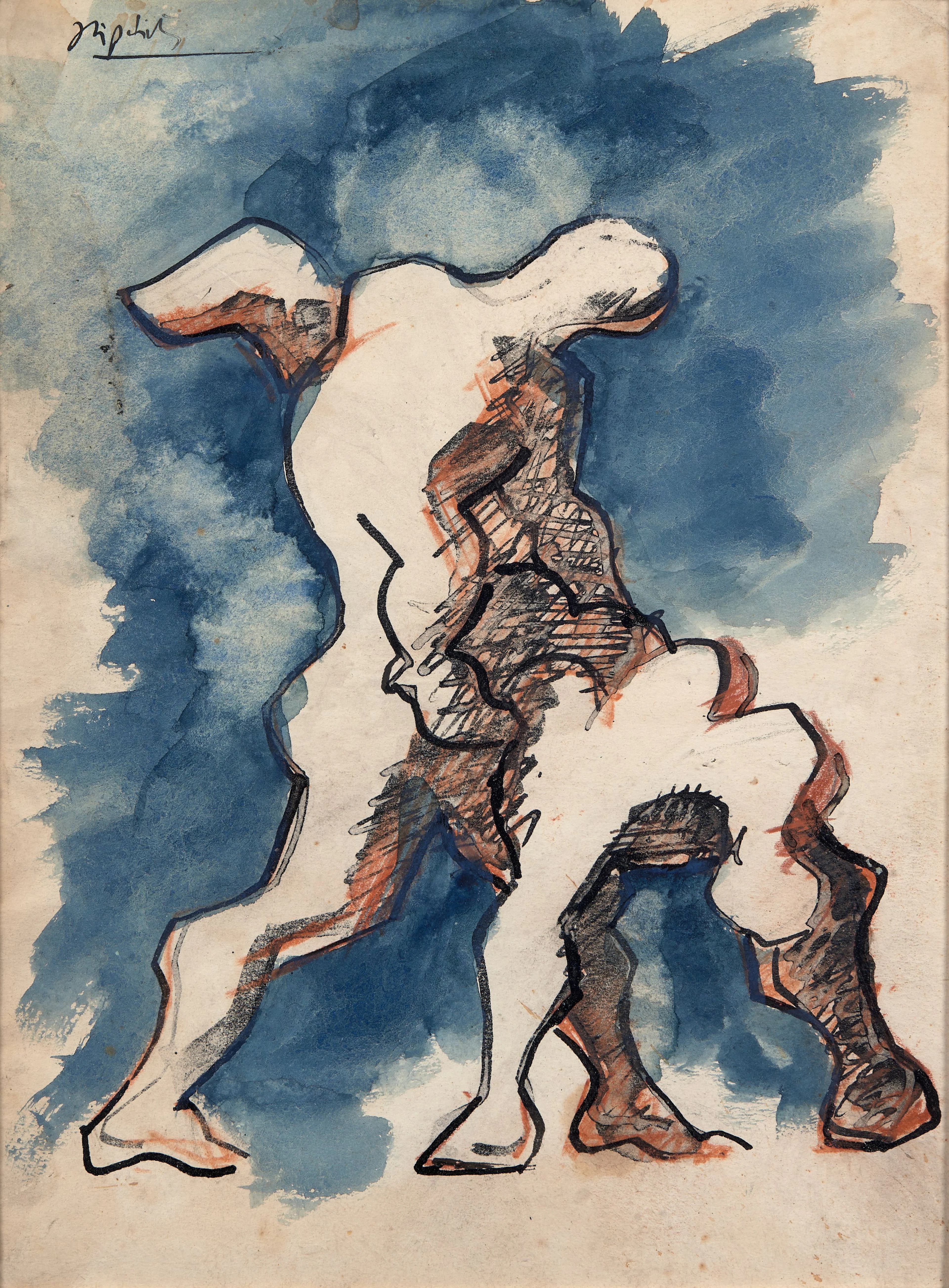 Jacques LIPCHITZ 1891-1973 Le combat de l'ange Aquarelle et encre sur papier