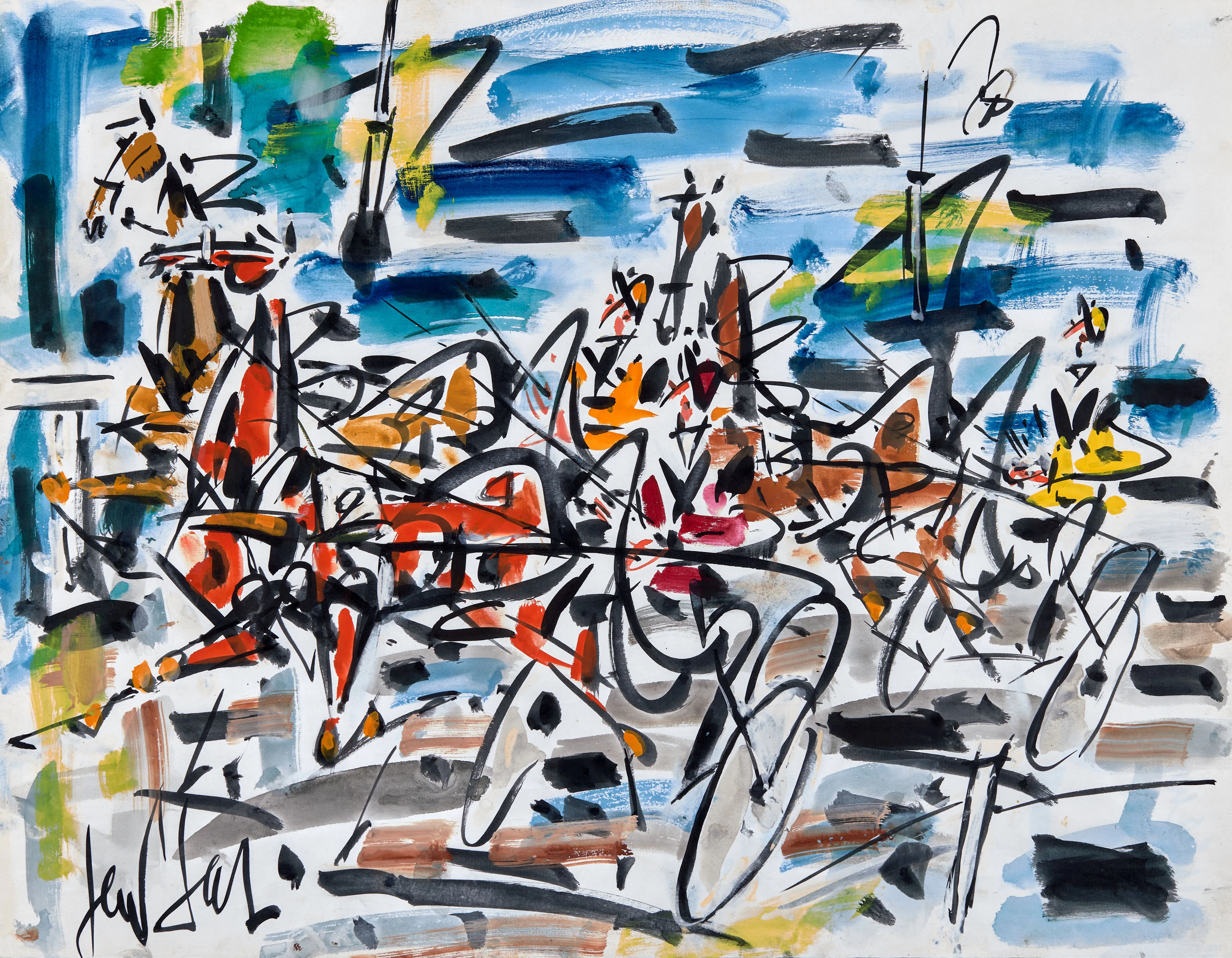 GEN PAUL 1895 - 1975 Sulkys à Vincennes Gouache sur papier