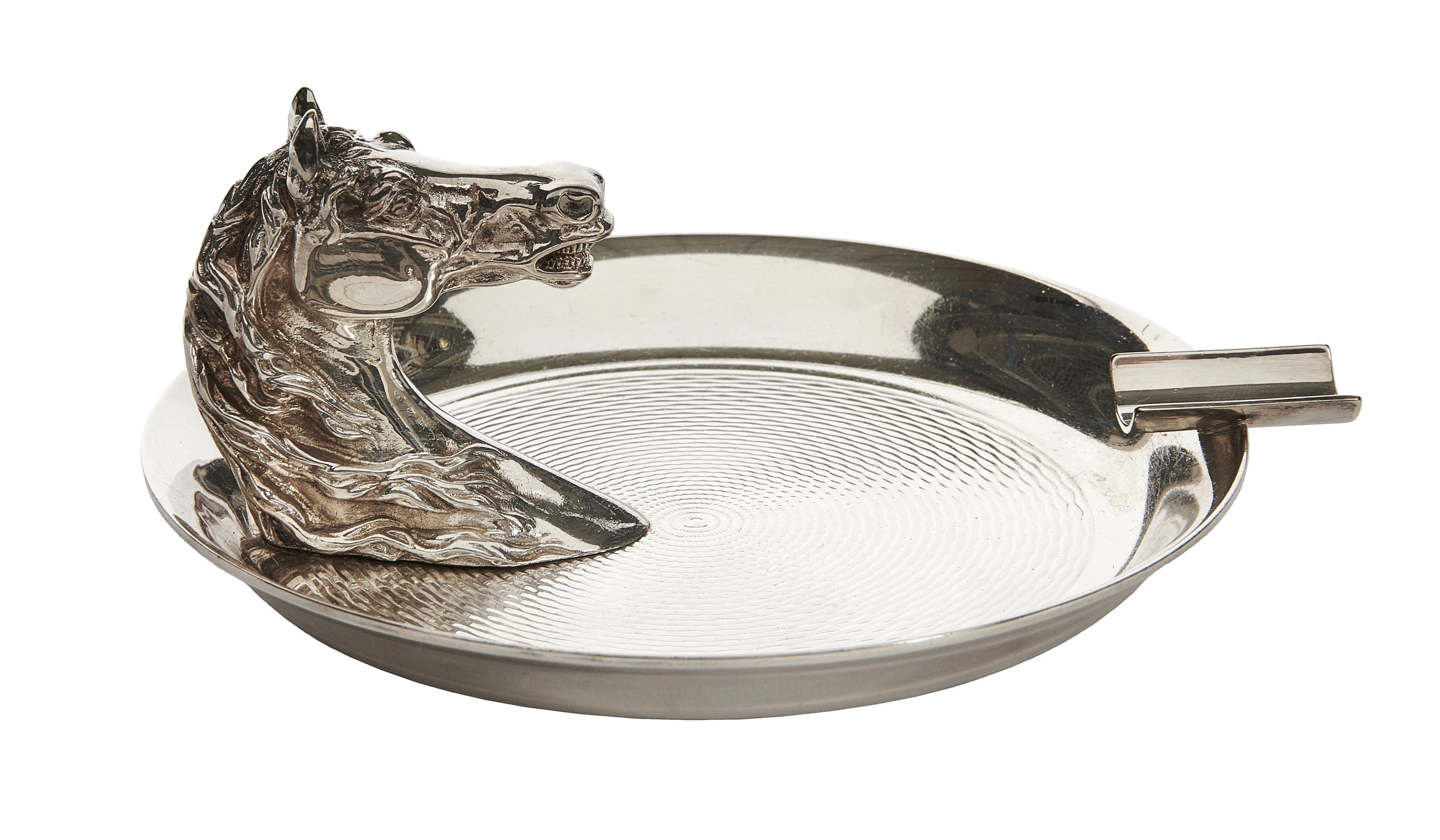 HERMÈS Cendrier Métal argenté figurant une tête de cheval...