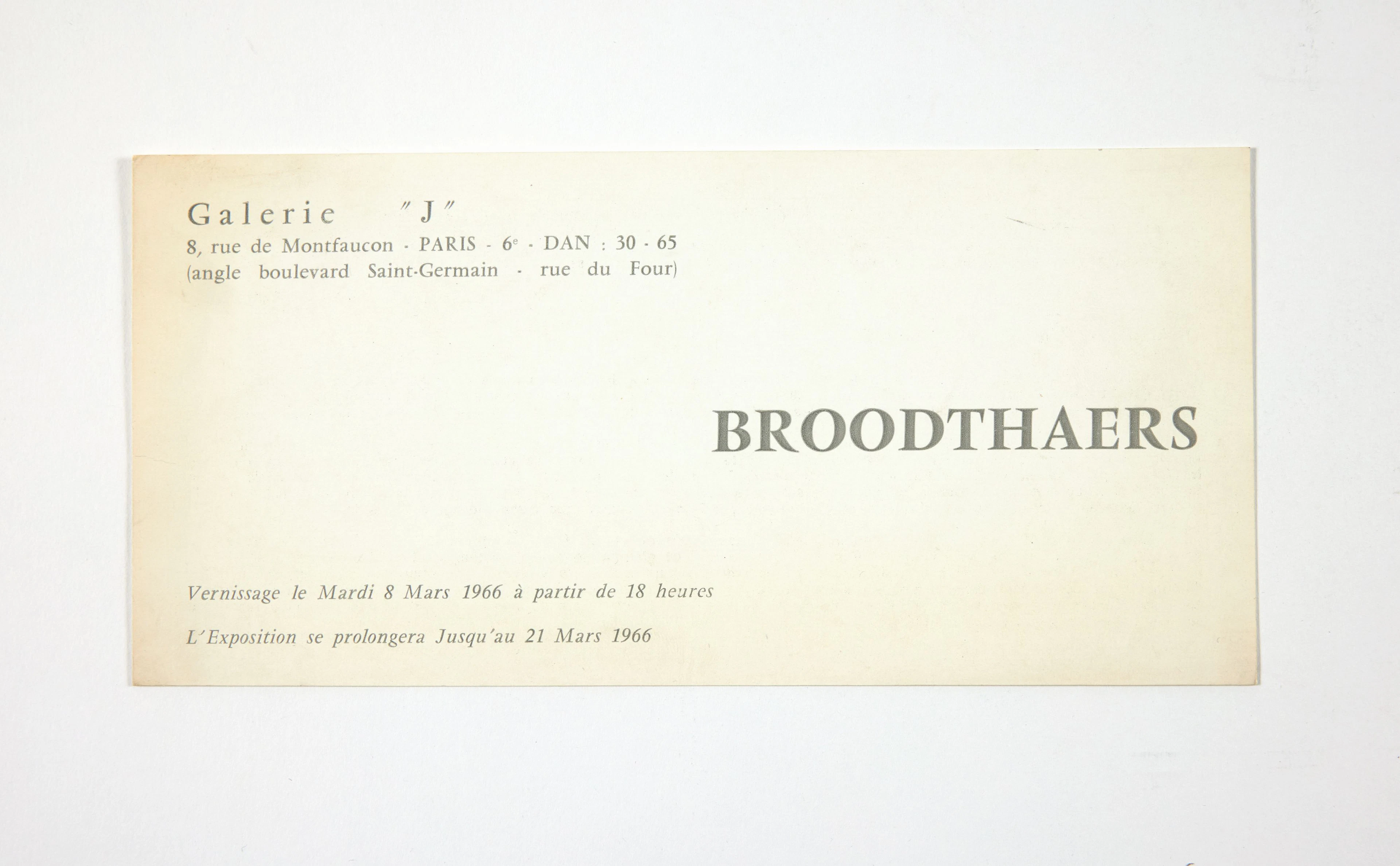 [Marcel BROODTHAERS]. Broodthaers. Paris, 1966.