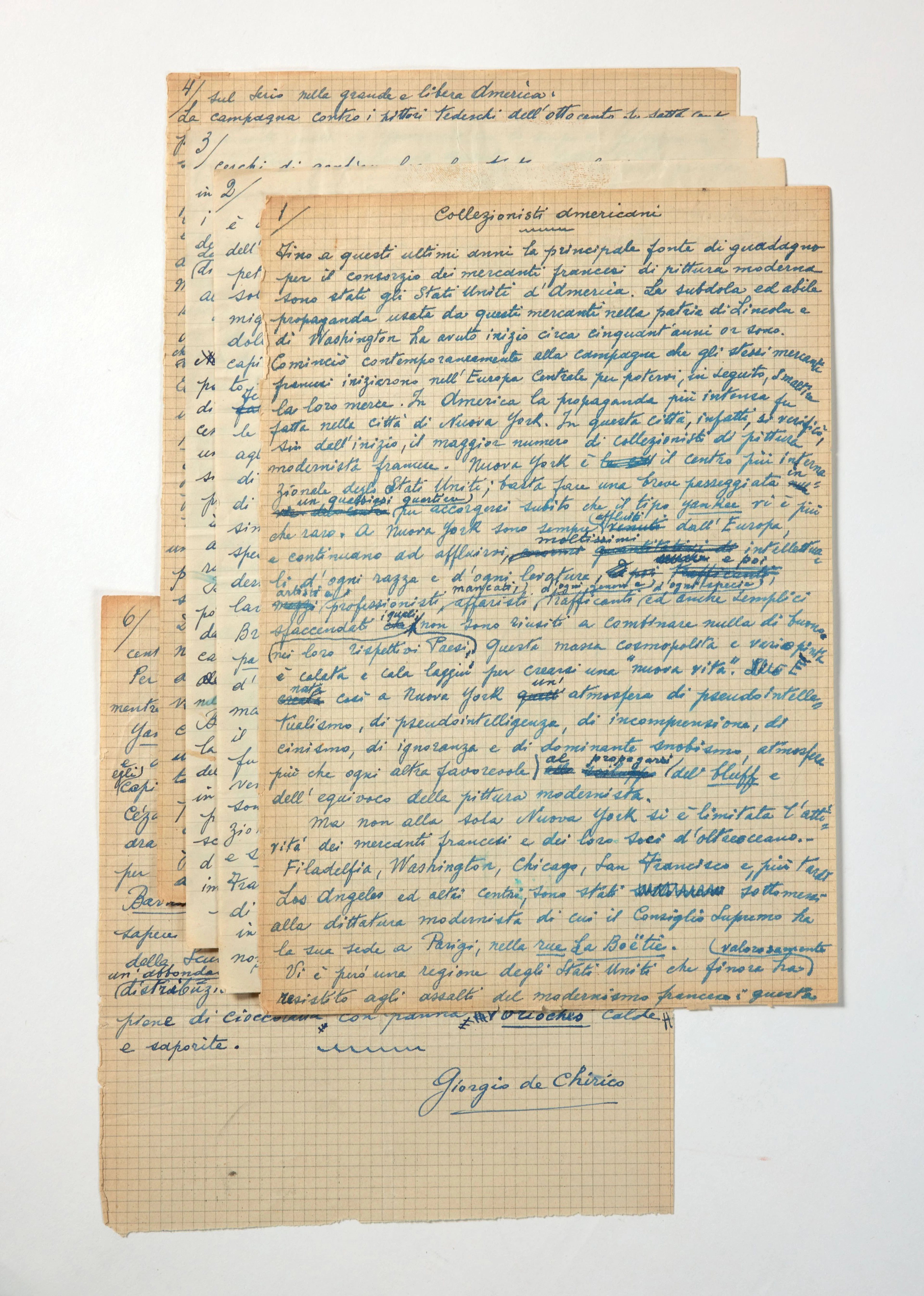 Giorgio De CHIRICO. Collezionisti americani. Sans date [vers 1950].