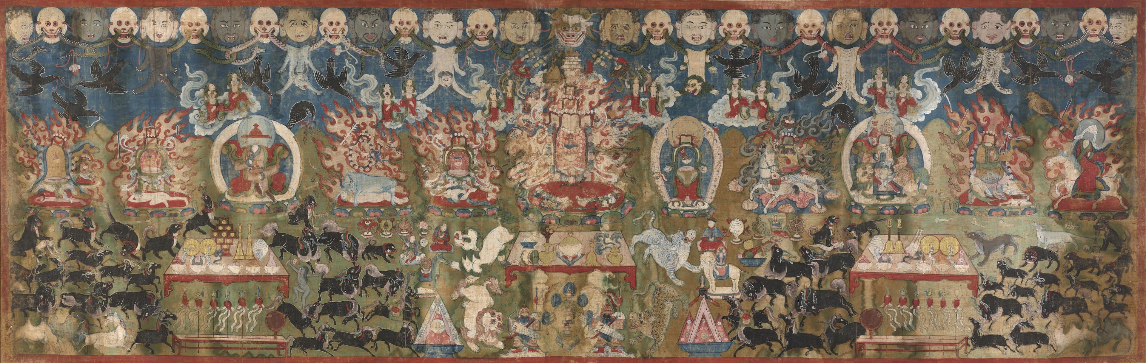 PEINTURE À L'ENCRE ET COULEURS SUR TOILE, Tibet, XIXe siècle