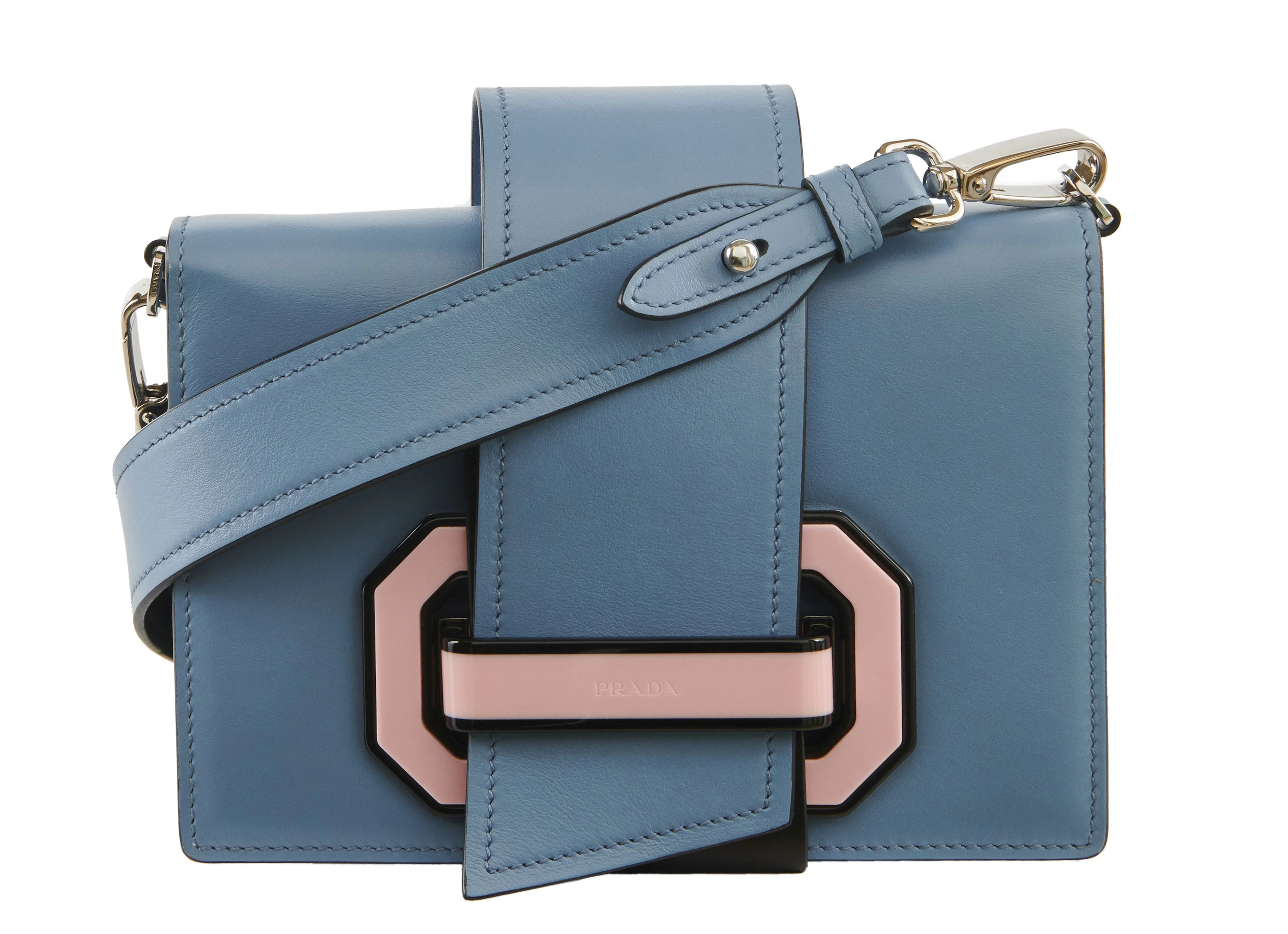 PRADA 2017 Sac RIBBON PLEX Cuir de veau bleu clair et...