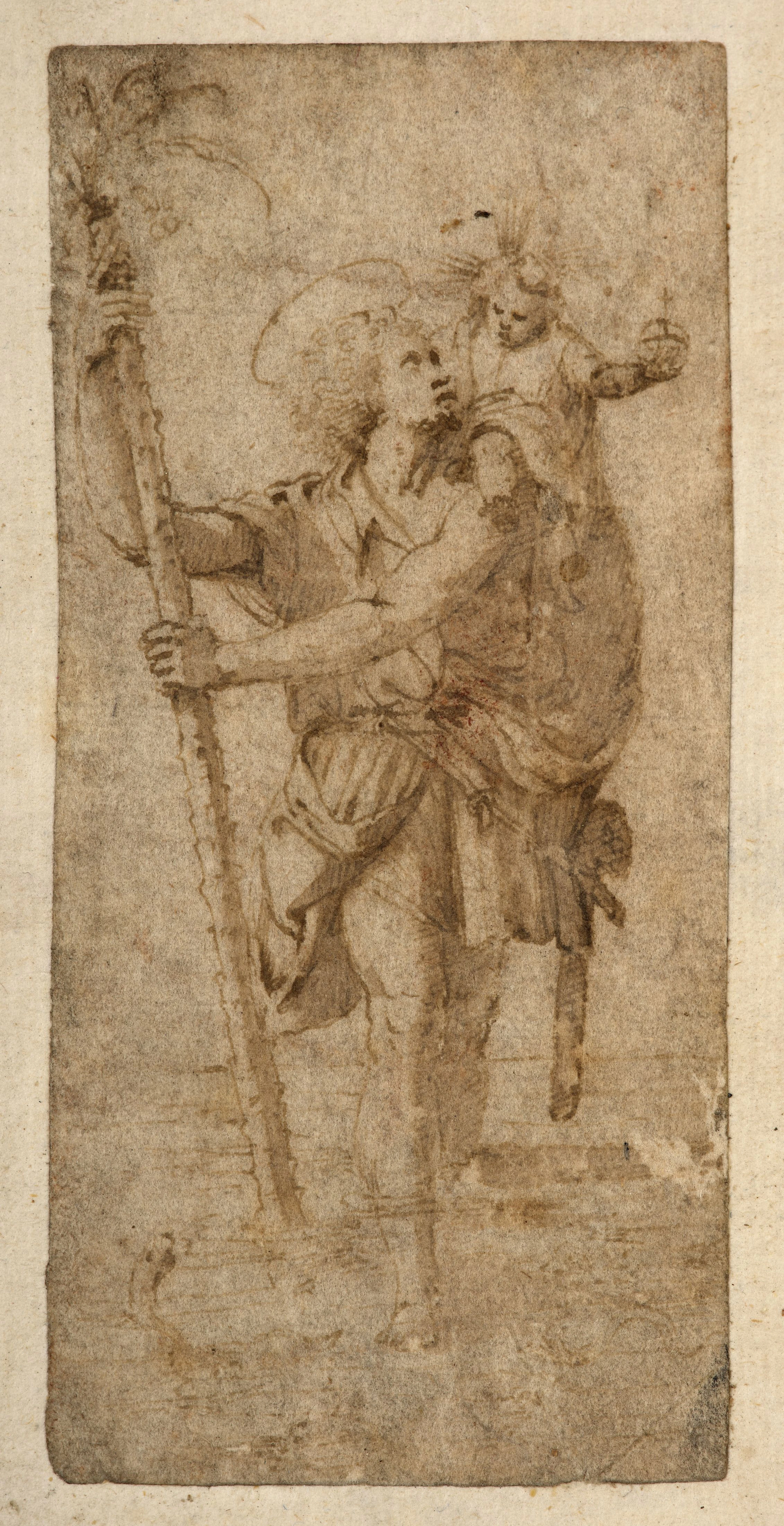 Ecole italienne du XVIe siècle Saint Christophe Plume et encre brune