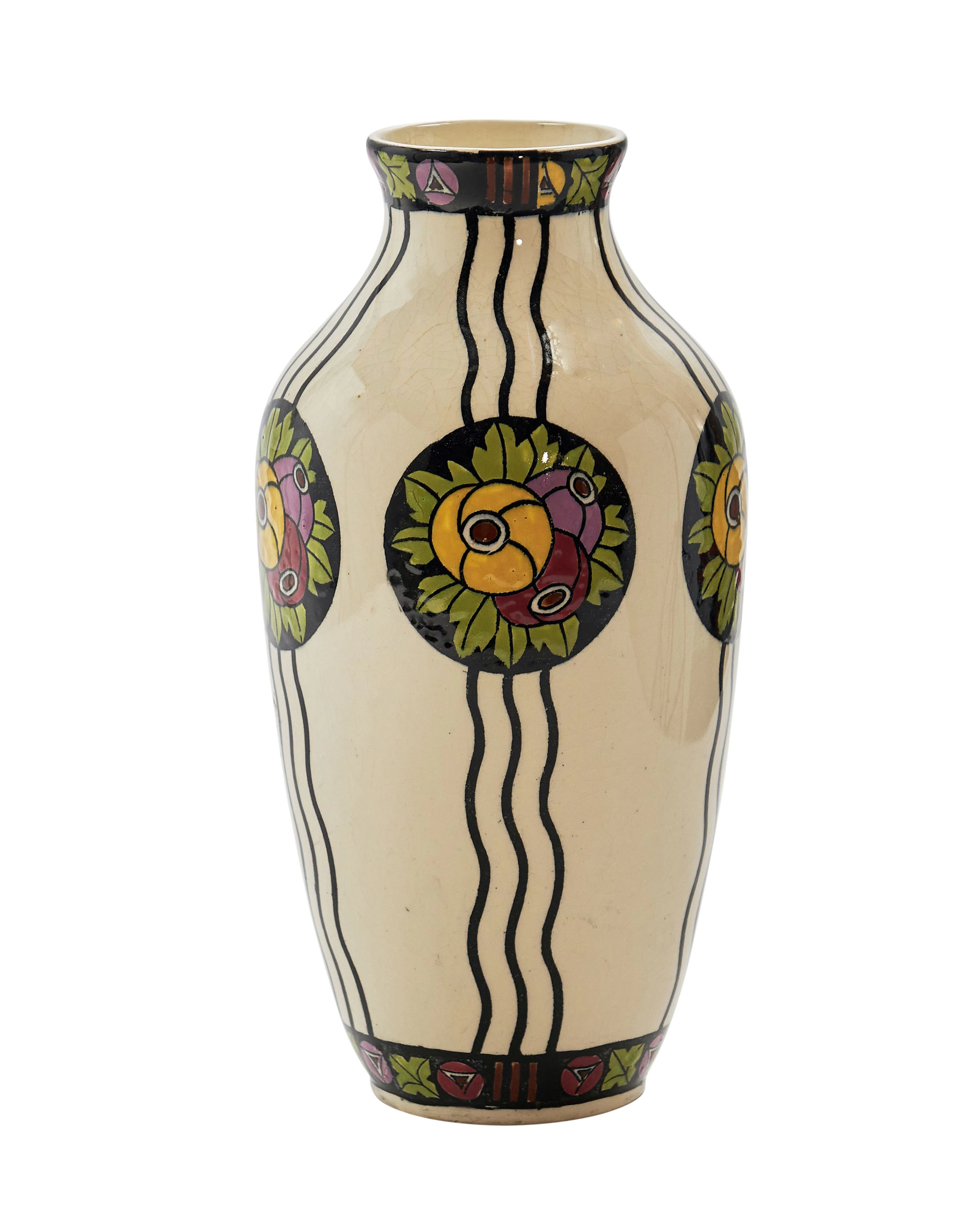 Charles CATTEAU (1880-1966) pour KERAMIS (1880-1966) Vase "Fleurs"- 1921