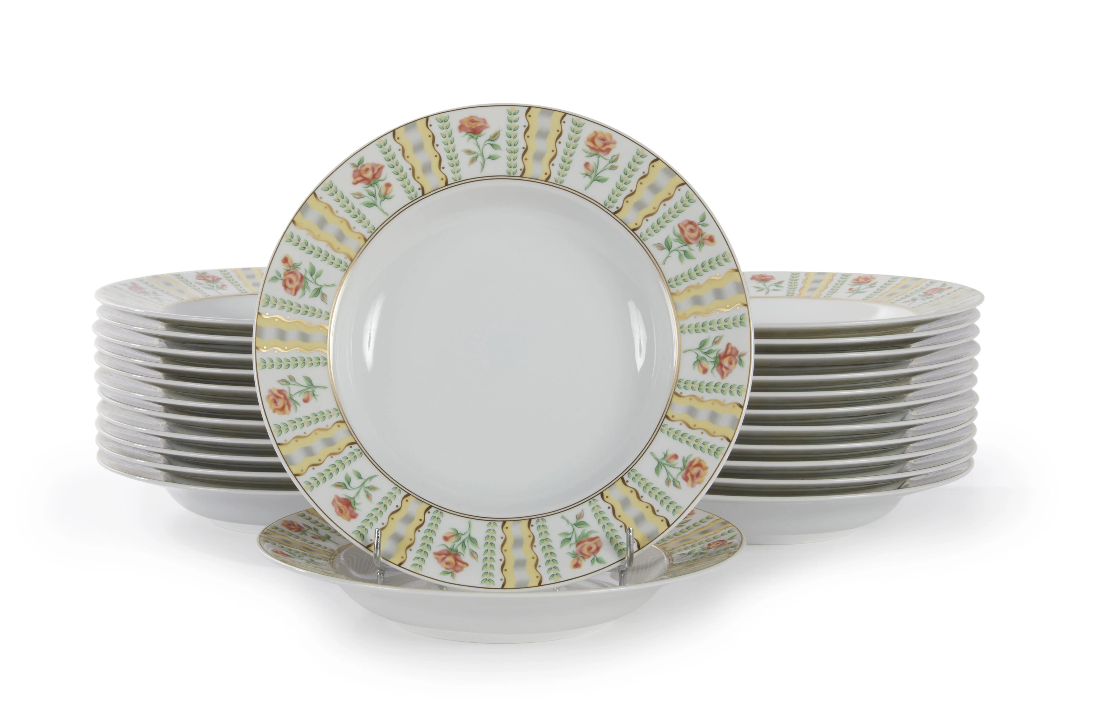 Suite de vingt-quatre assiettes creuses à aile