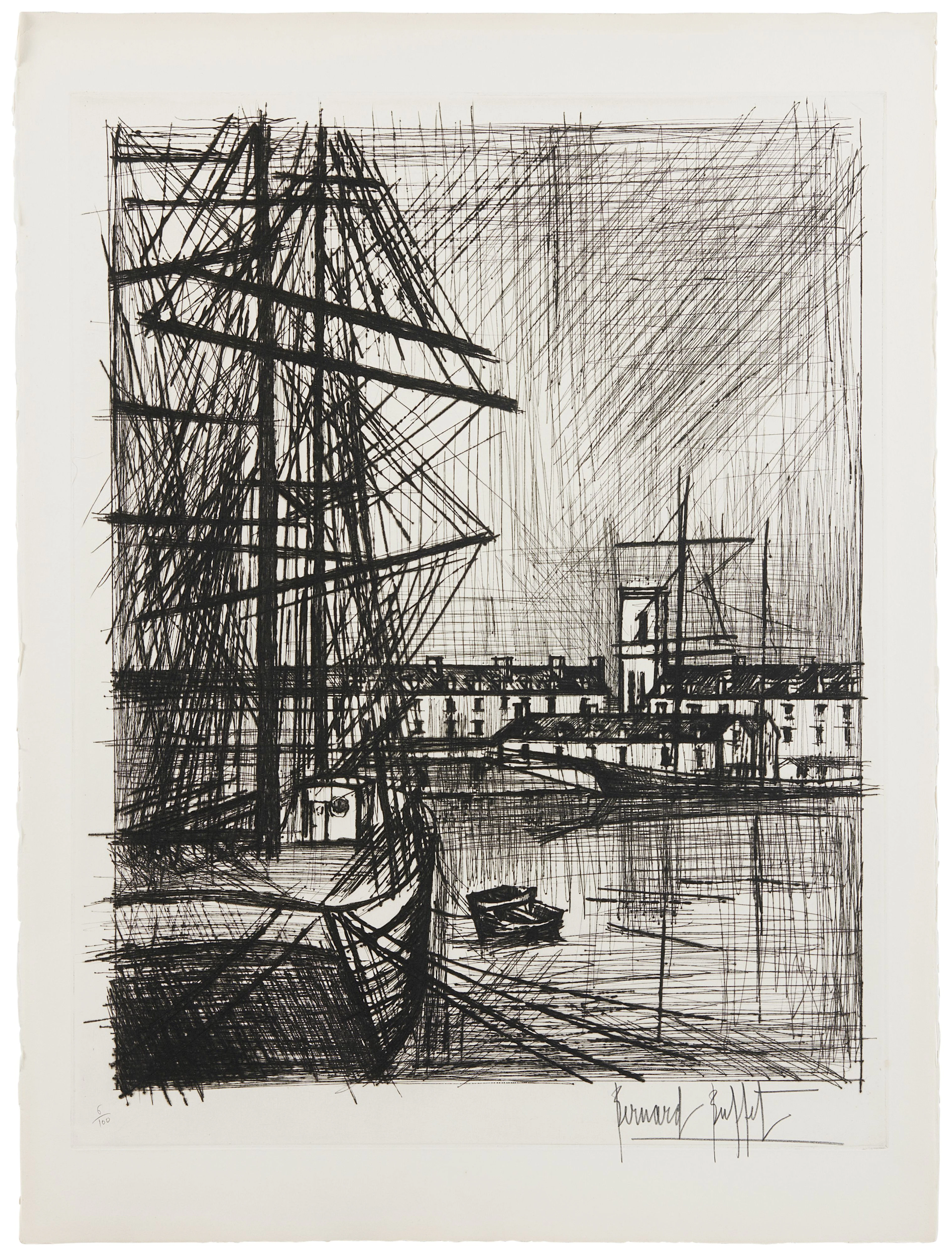 Bernard BUFFET (1928 - 1999) Terre - Neuvas - 1966 Pointe-sèche en noir
