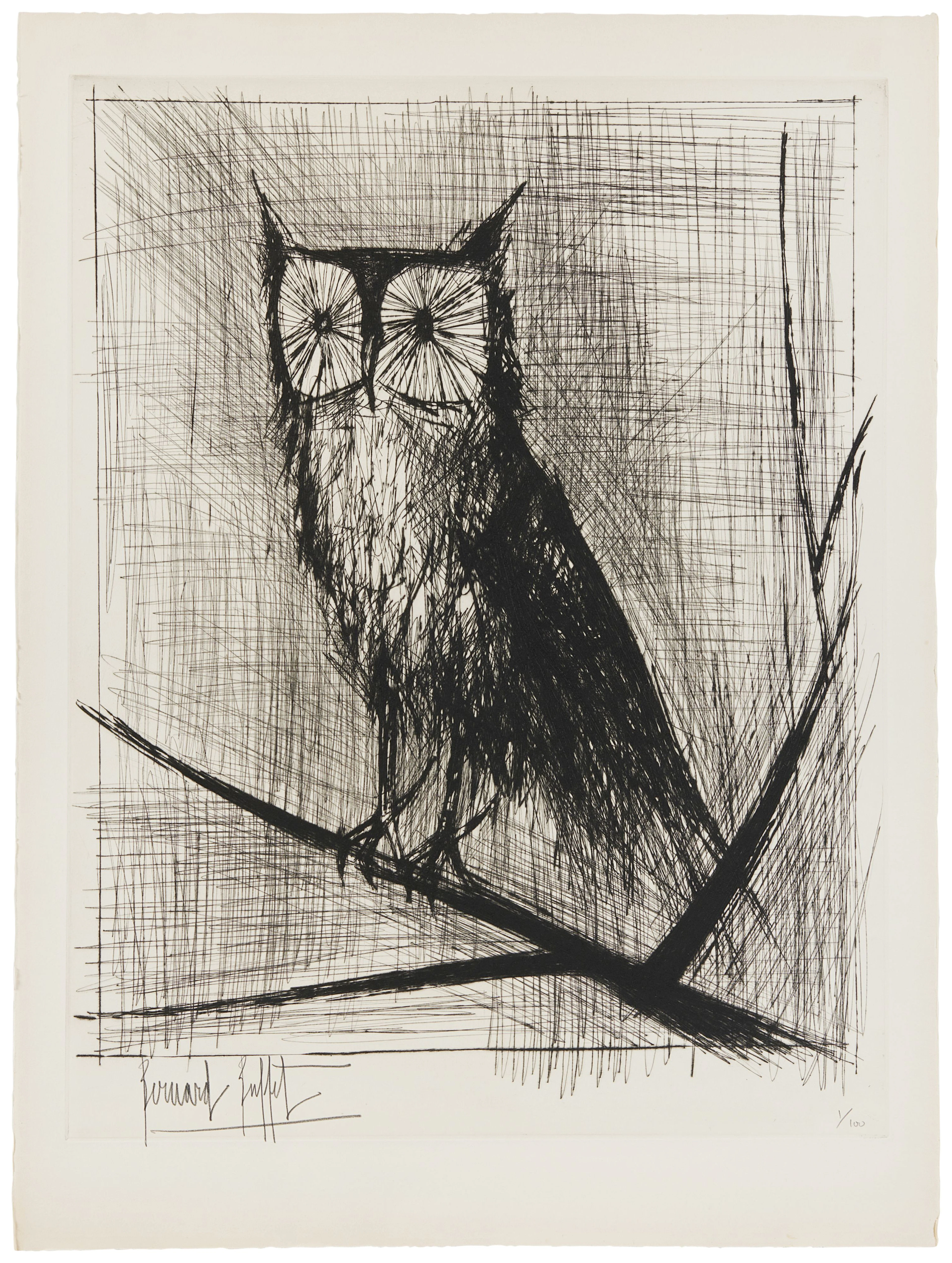 Bernard BUFFET (1928 - 1999) Chouette - 1963 Pointe-sèche en noir