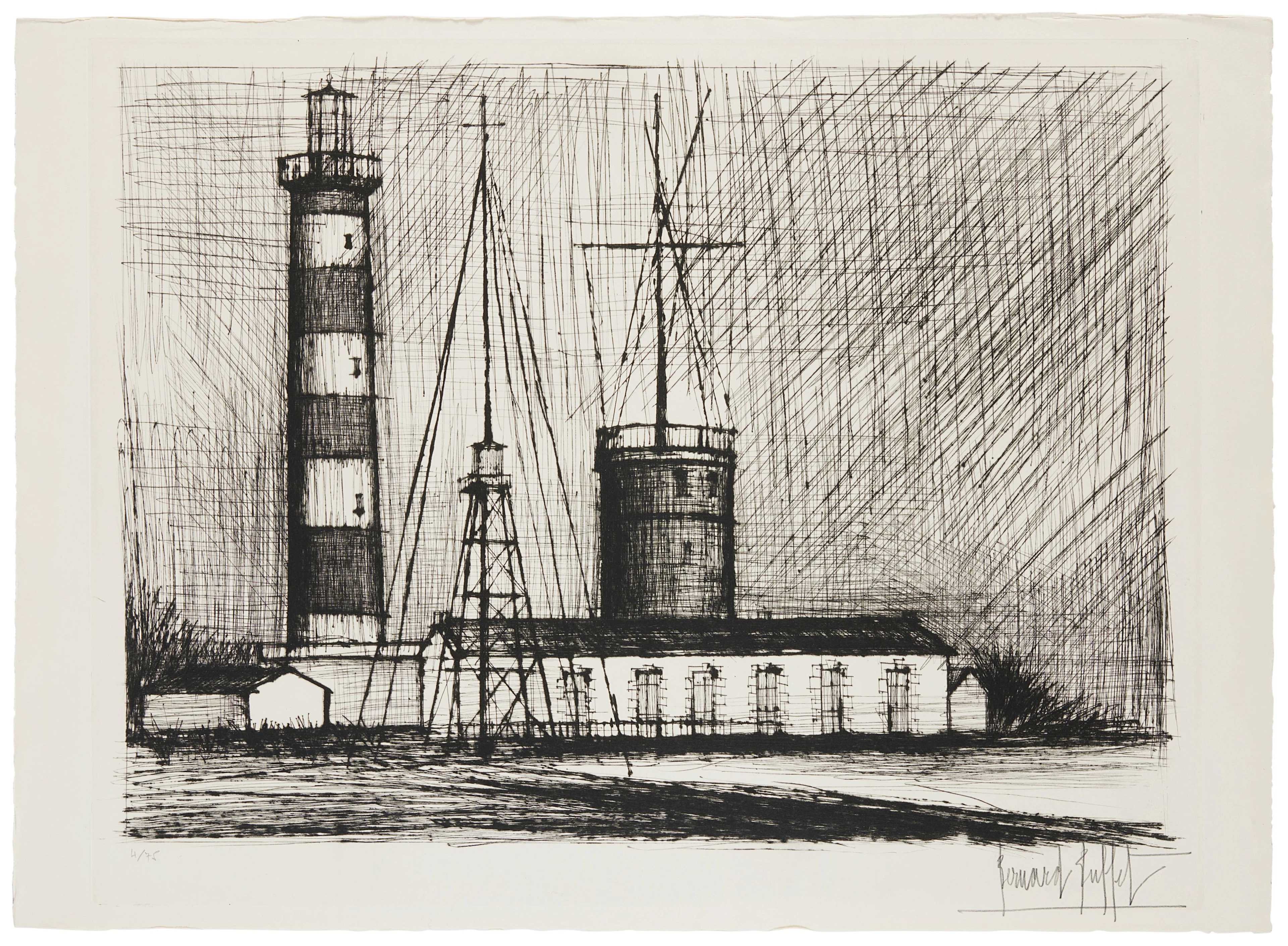 Bernard BUFFET (1928 - 1999) Le sémaphore - 1959 Pointe-sèche en noir