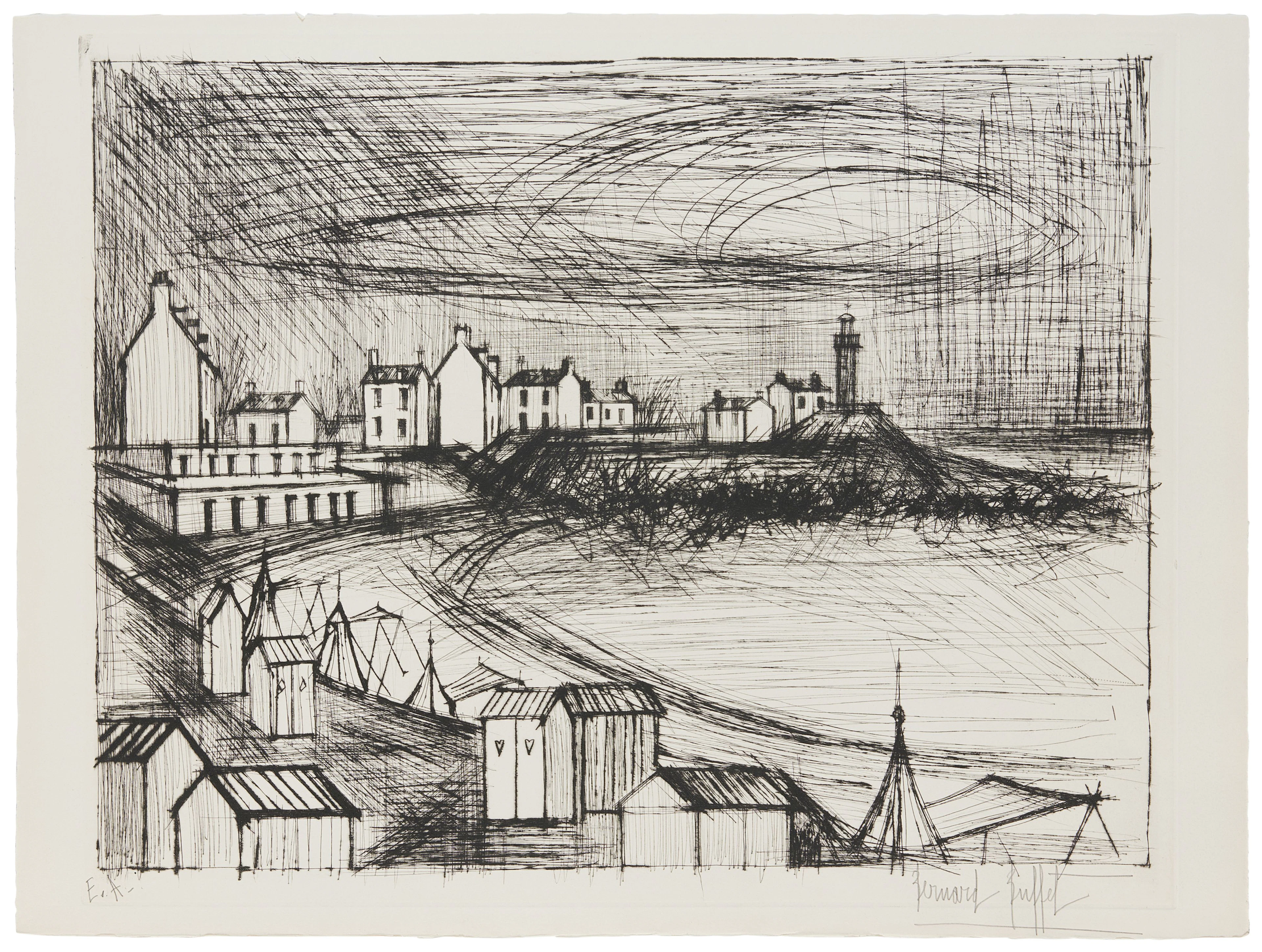 Bernard BUFFET (1928 - 1999) Phare de Rotheneuf - 1961 Pointe-sèche en noir