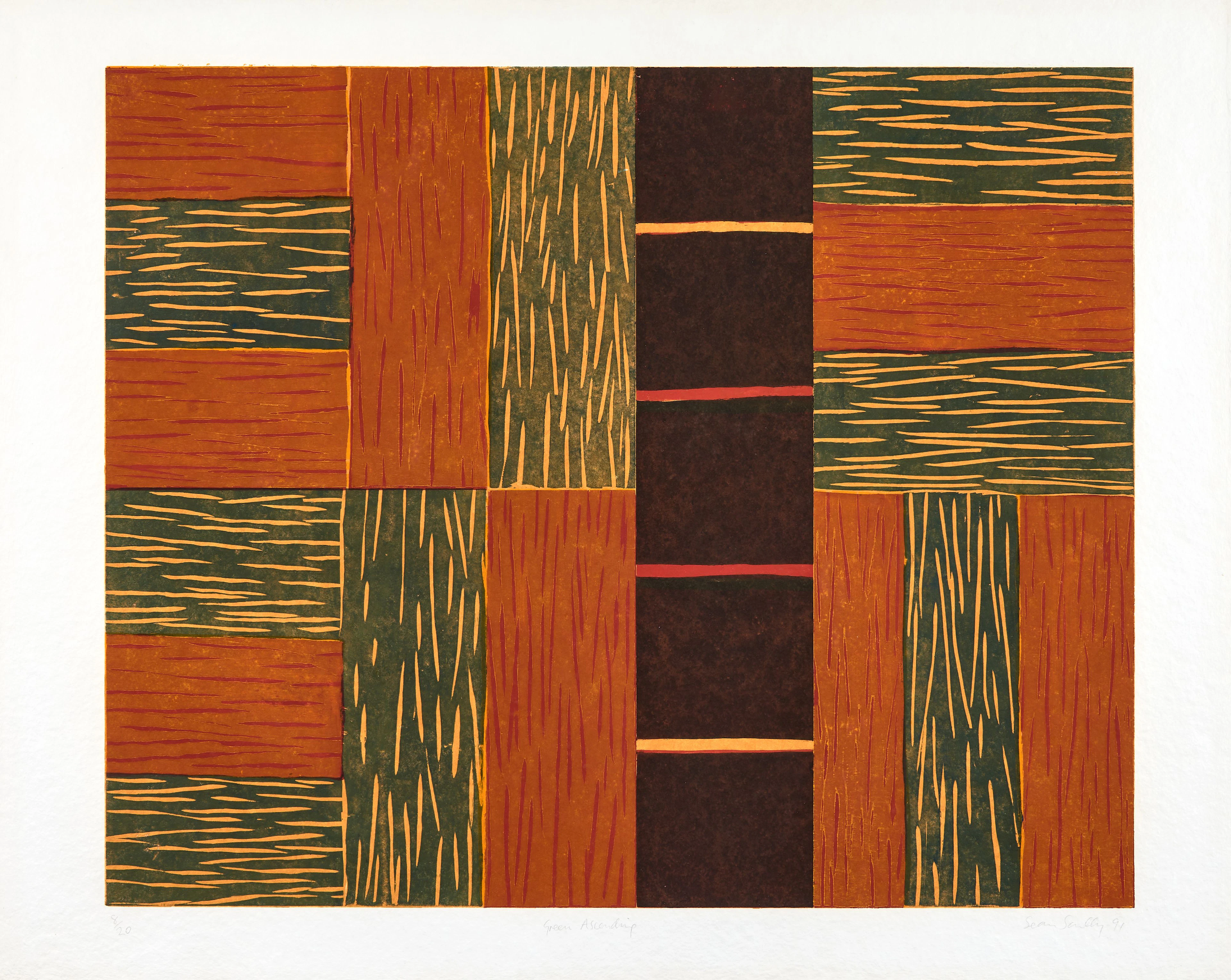 Sean SCULLY (Né en 1945) Green Ascending - 1991 Bois...