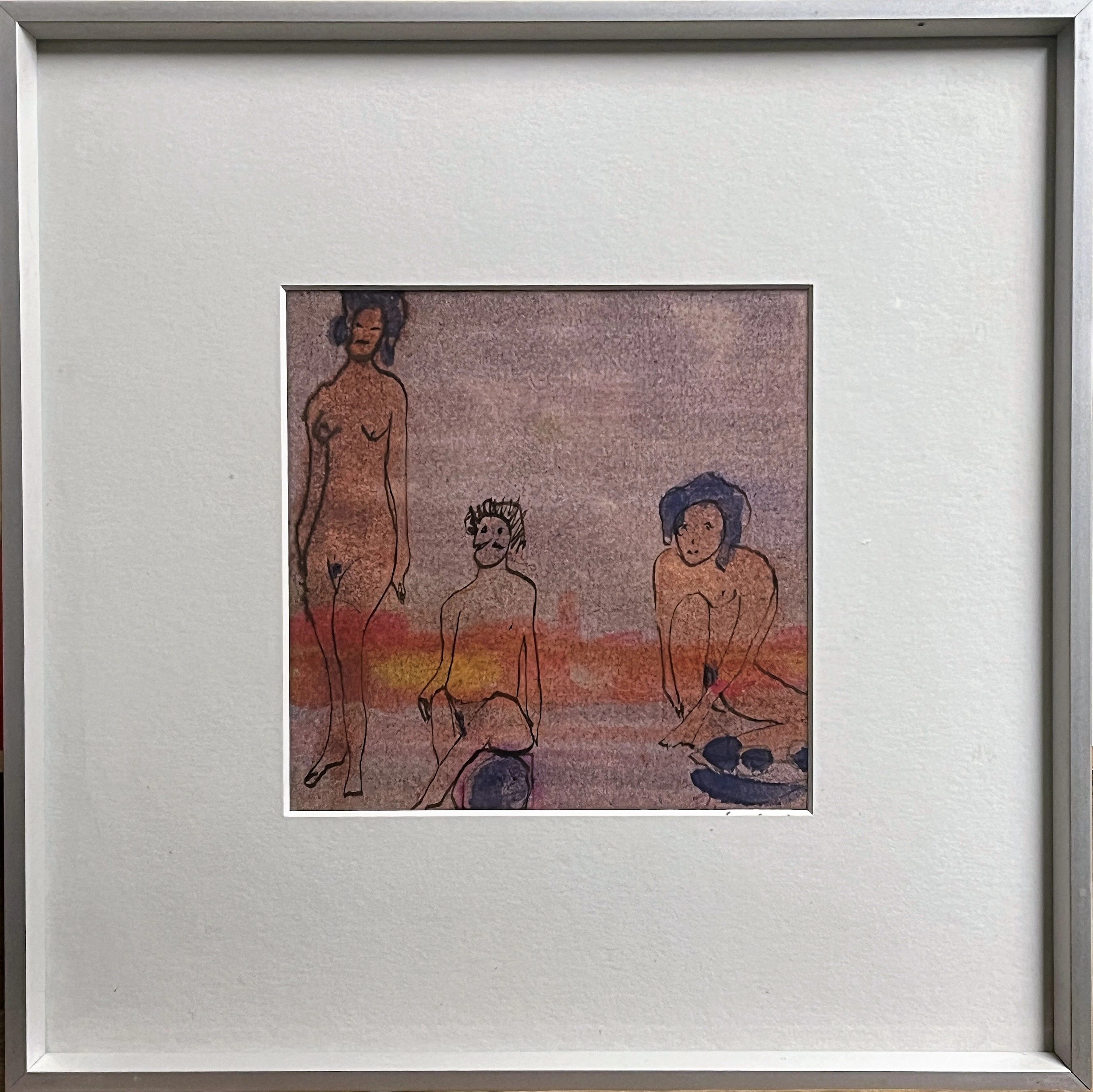 ECOLE CONTEMPORAINE Un homme et deux femmes Aquarelle et...