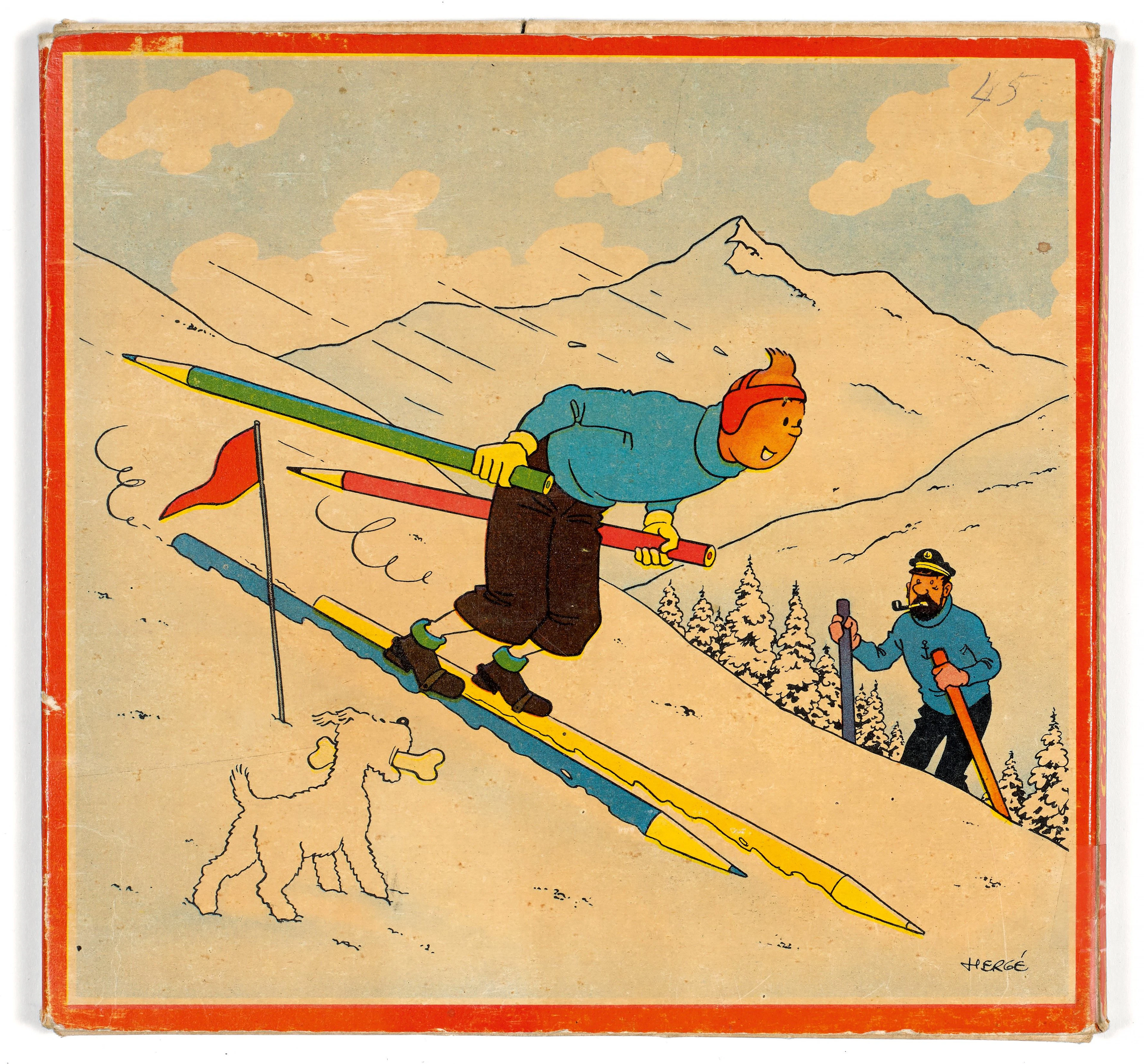 BOÎTE DE CRAYONS DE COULEUR Tintin à ski