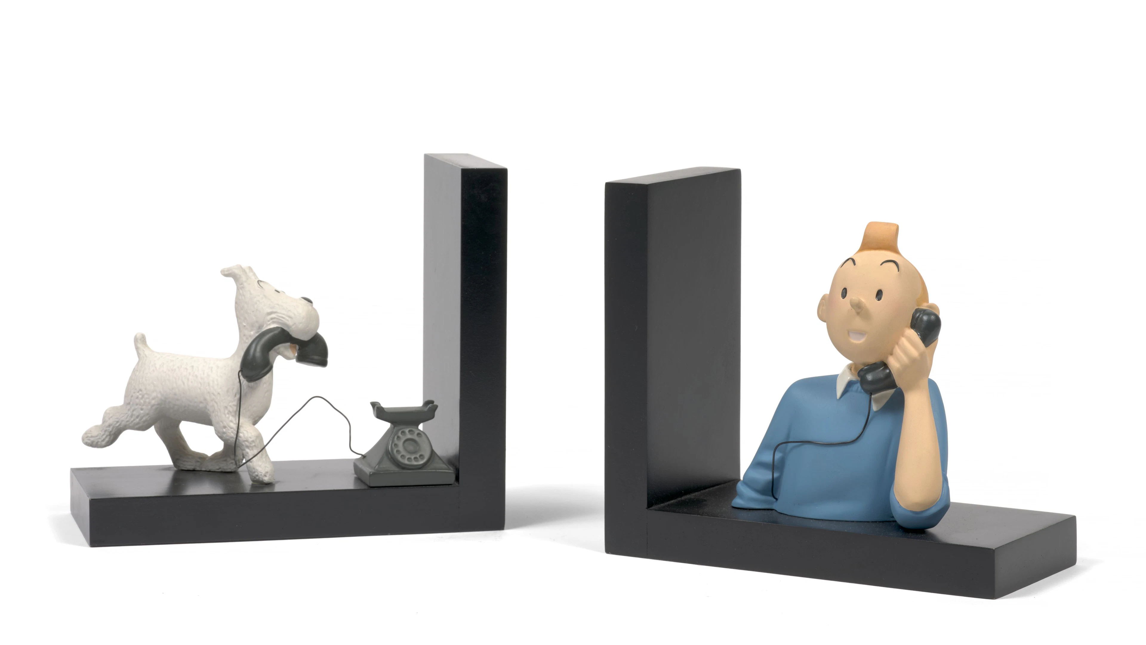 LEBLON-DELIENNE Serre-livres Tintin et Milou au téléphone socle en bois