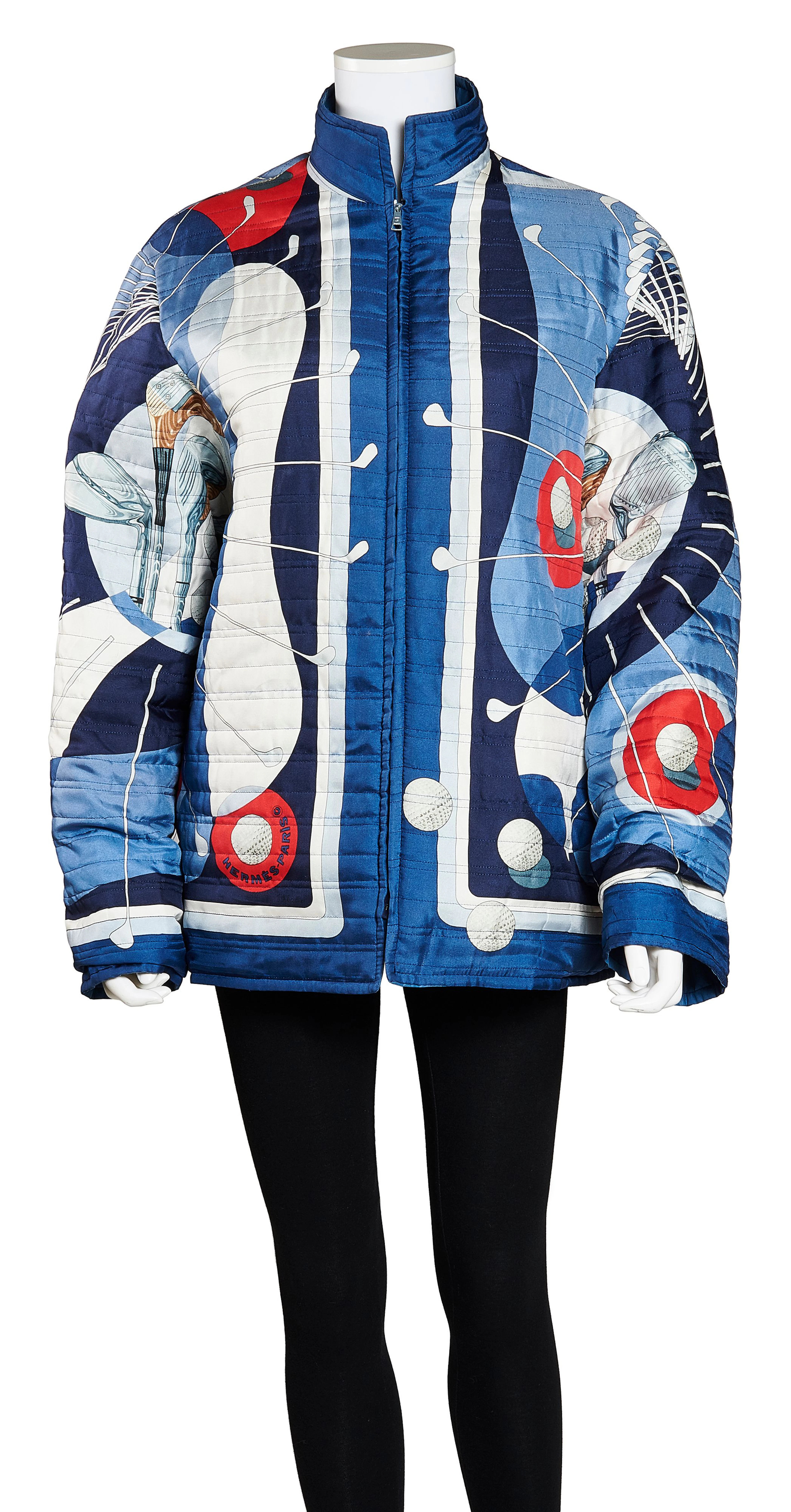 HERMES Bomber réversible à motifs de golf dans les tons...