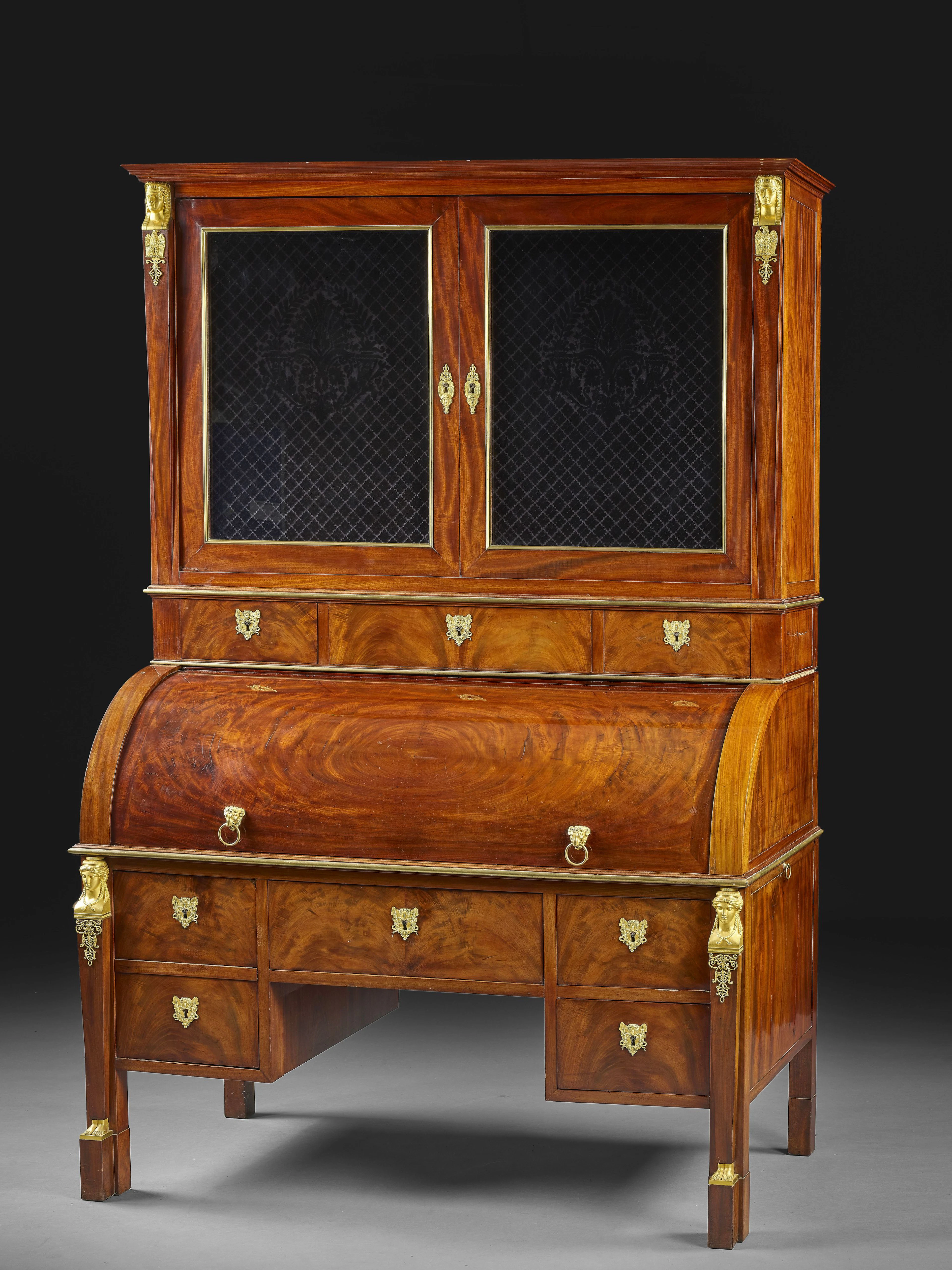 BUREAU À CYLINDRE-BIBLIOTHÈQUE D'ÉPOQUE EMPIRE