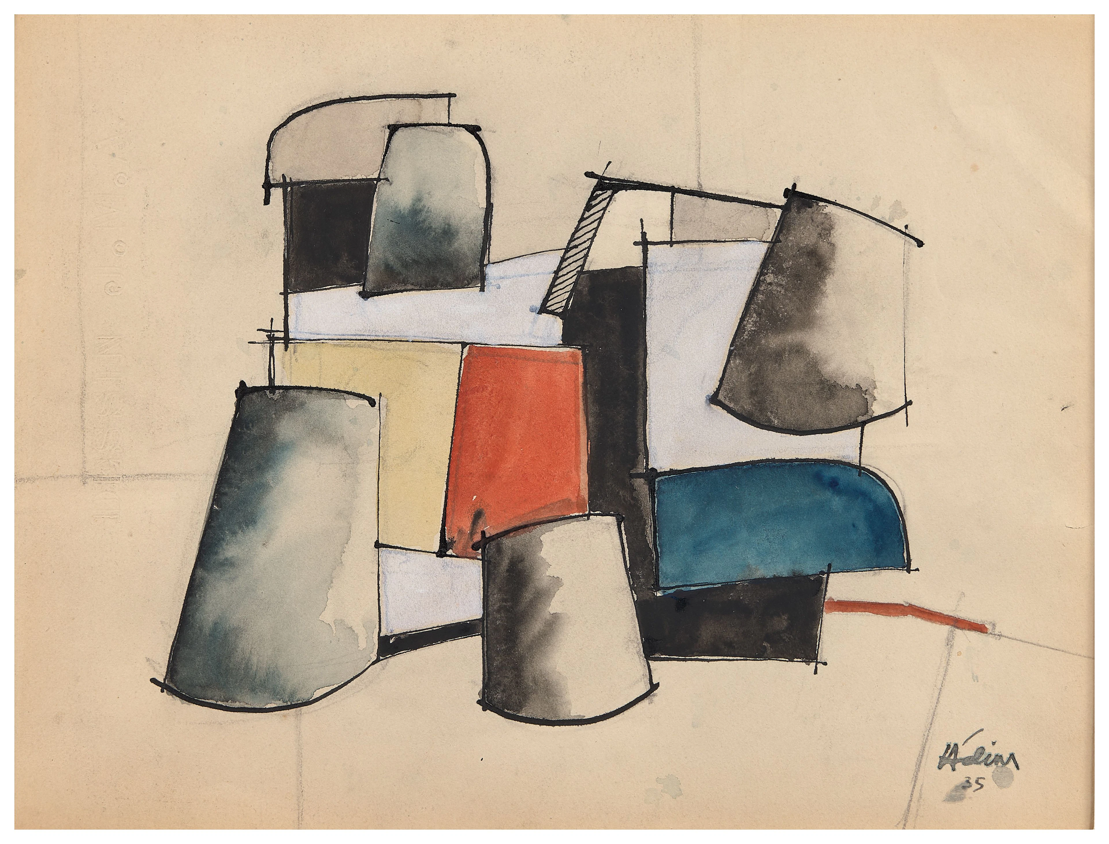Jean HÉLION 1904 - 1987 Composition - 1935 Aquarelle et...