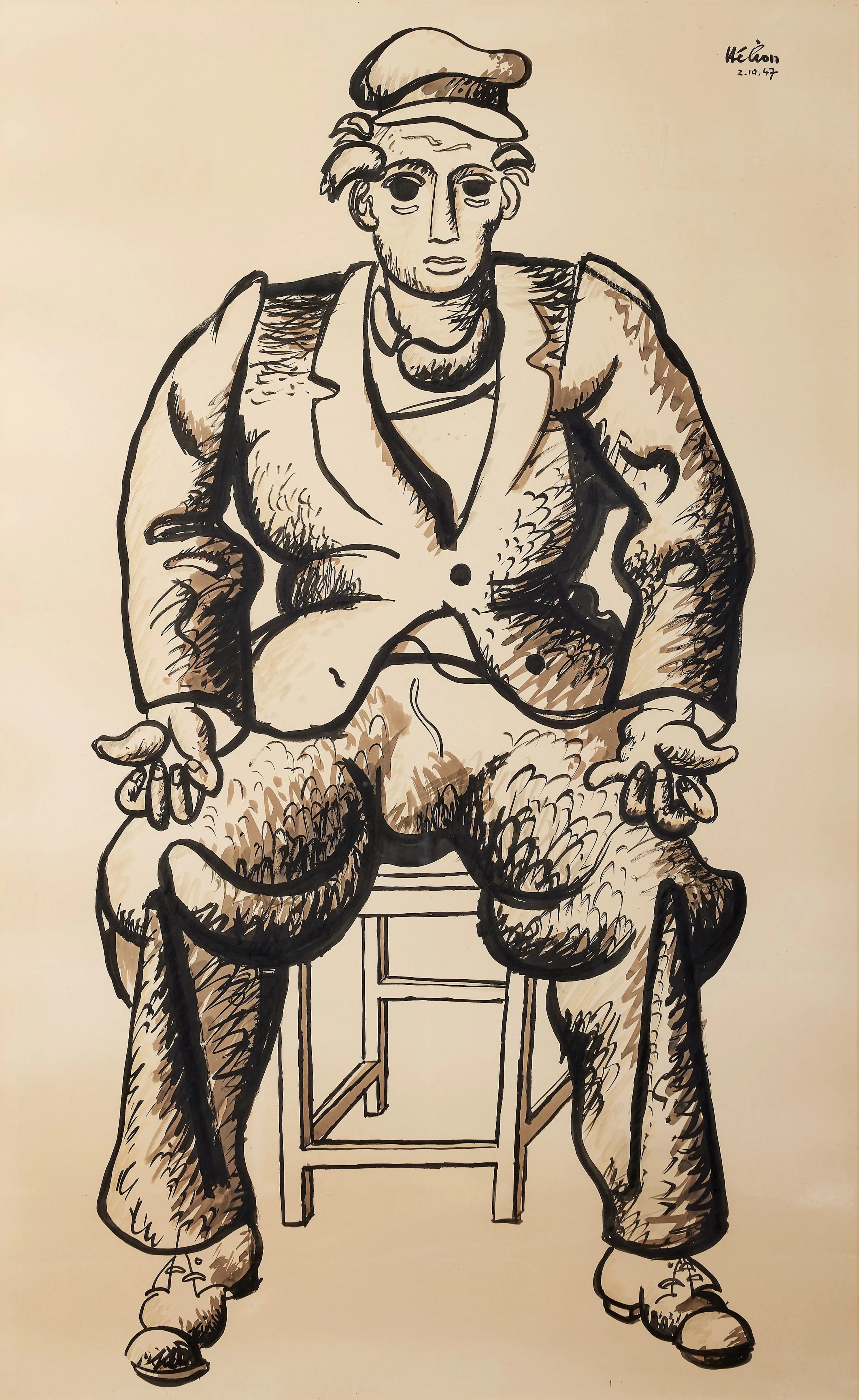 Jean HÉLION 1904 - 1987 Homme assis - 1947 Aquarelle et encre sur papier