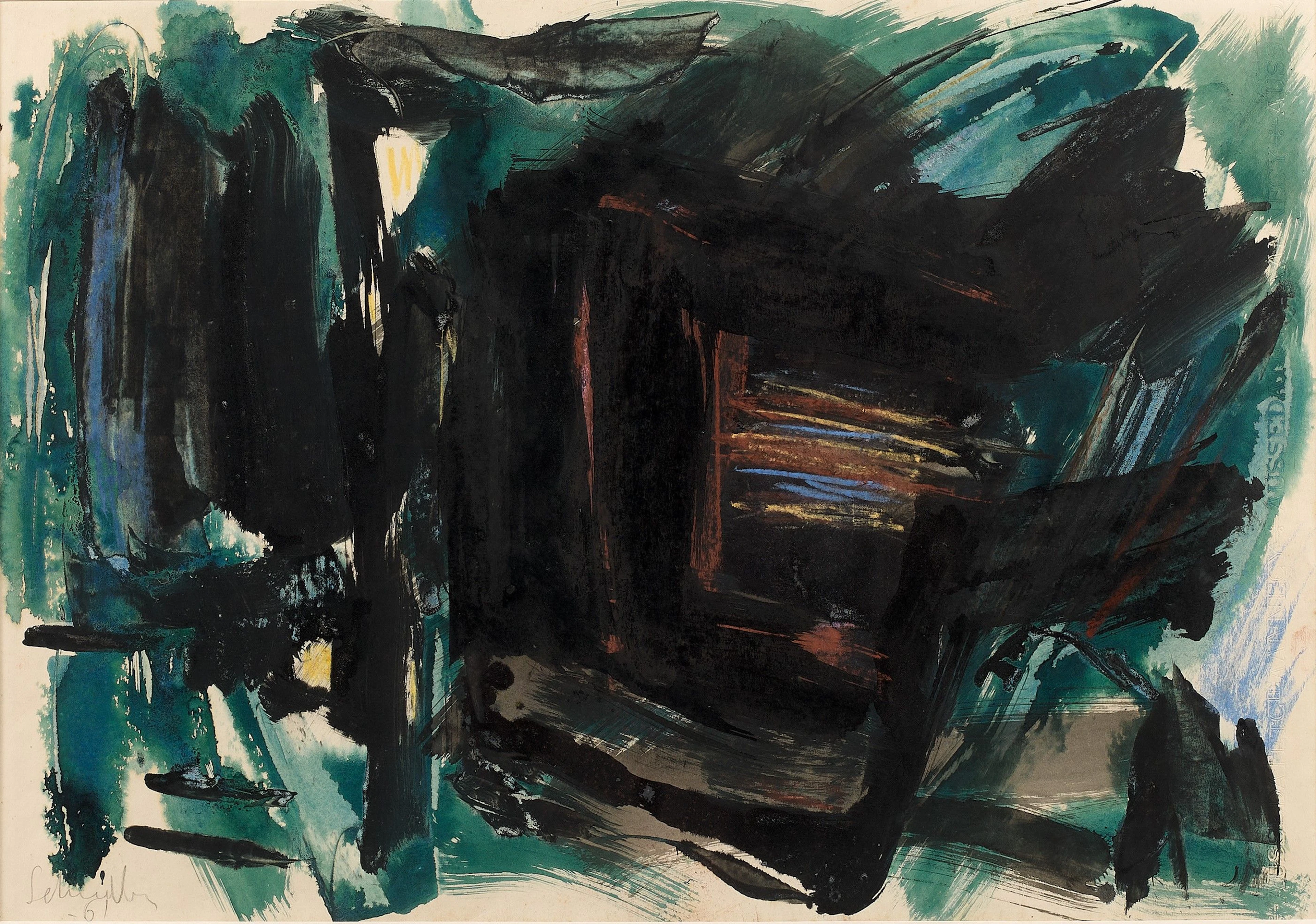 Gérard SCHNEIDER (1896 - 1986) Sans titre - 1961 Gouache et encre sur papier