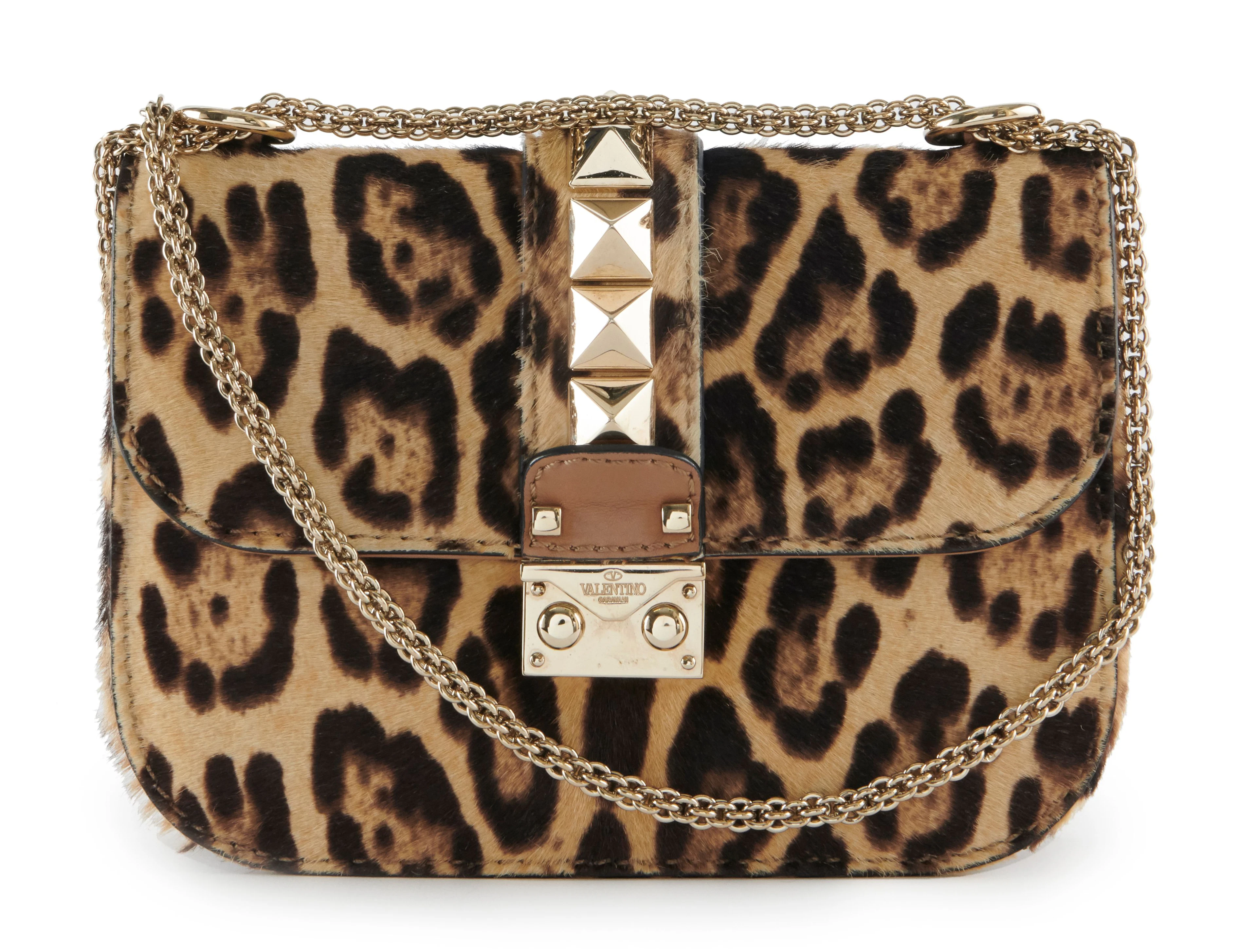 VALENTINO Sac Poulain à motif léopard et clouté Garniture...