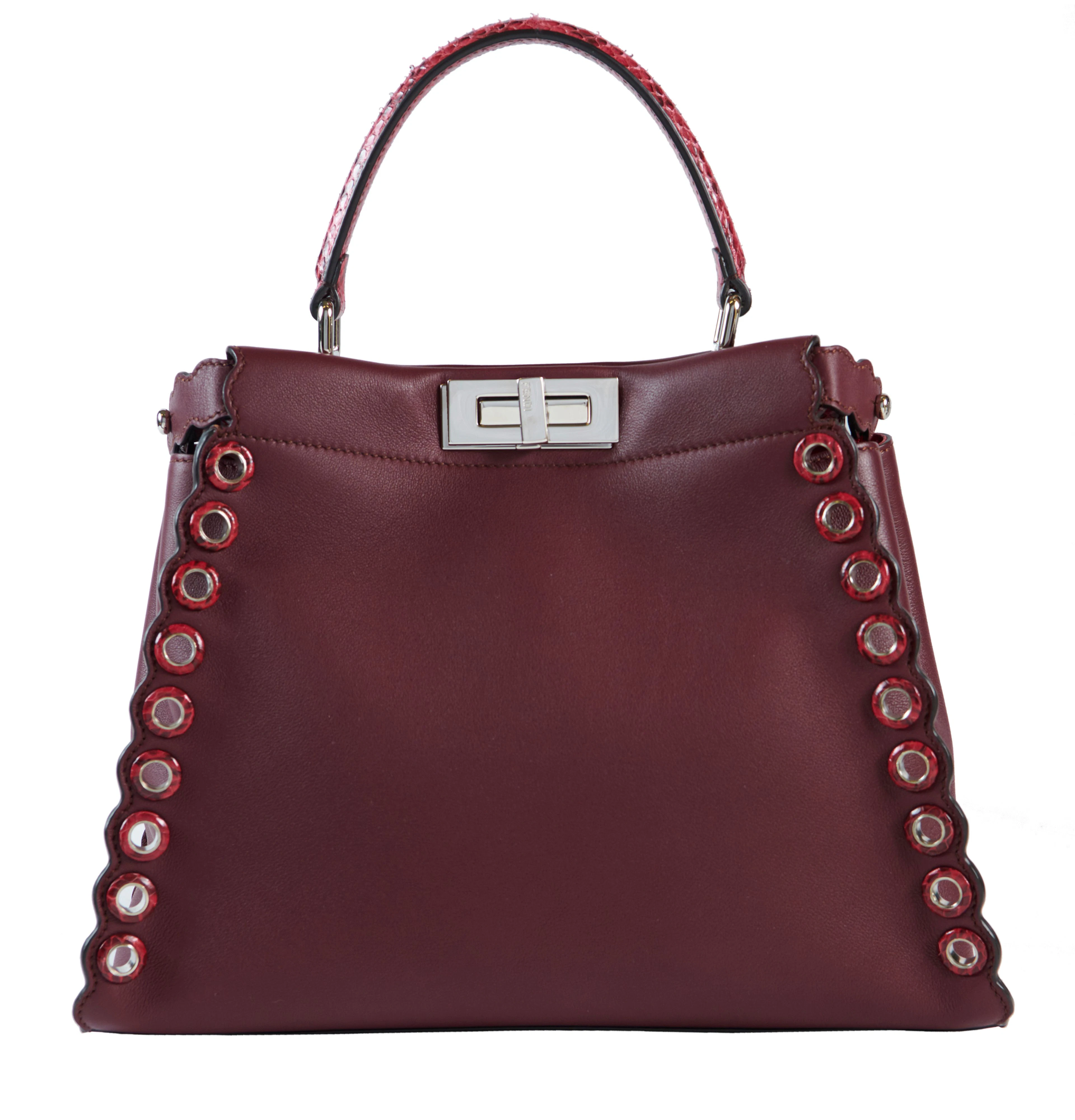 FENDI Sac PEEKABOO Regular Cuir bordeaux et python rose...