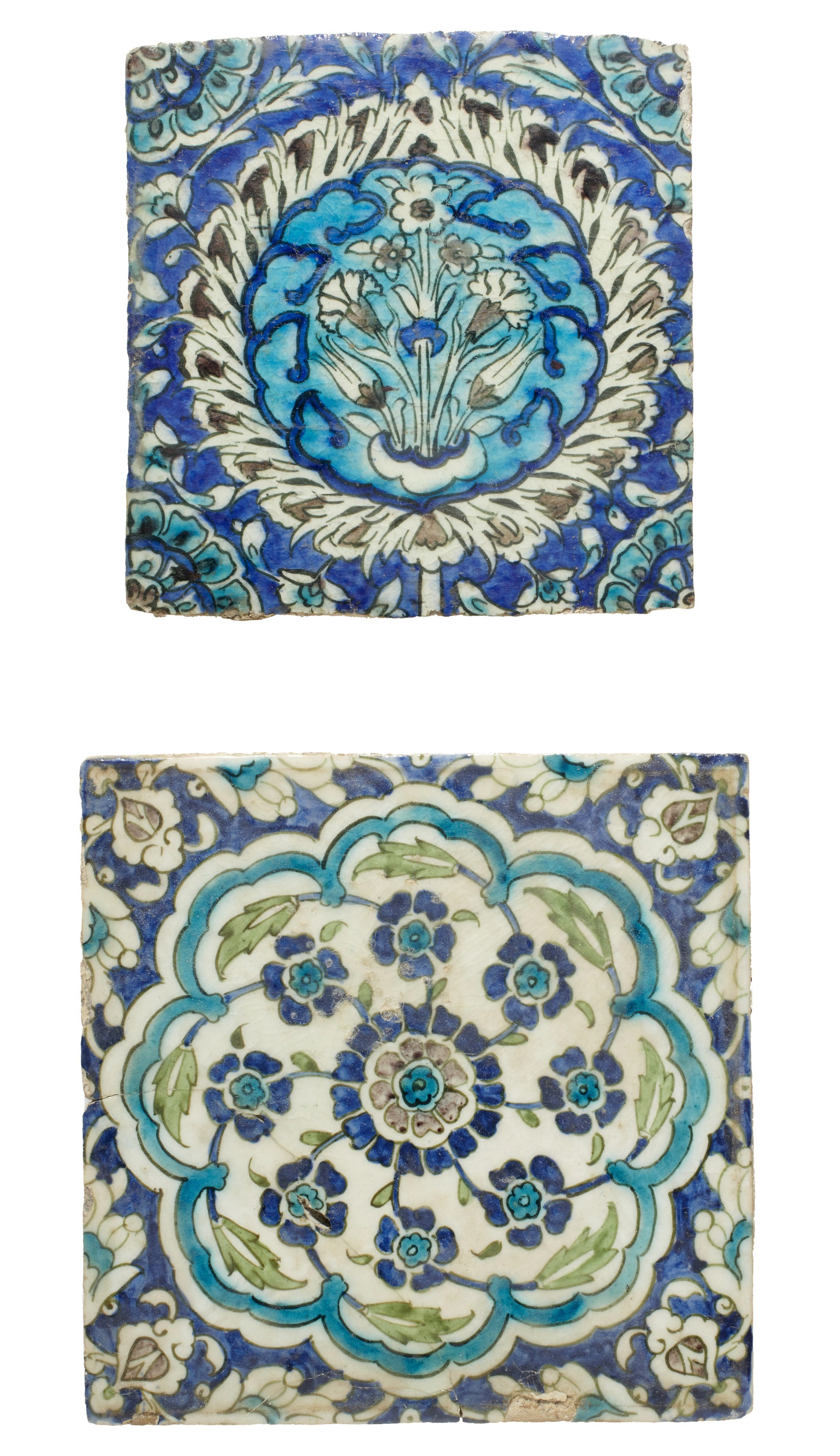 DEUX CARREAUX À DÉCOR FLORAL Damas, Syrie ottomane, XVIIe et XVIIIe siècle