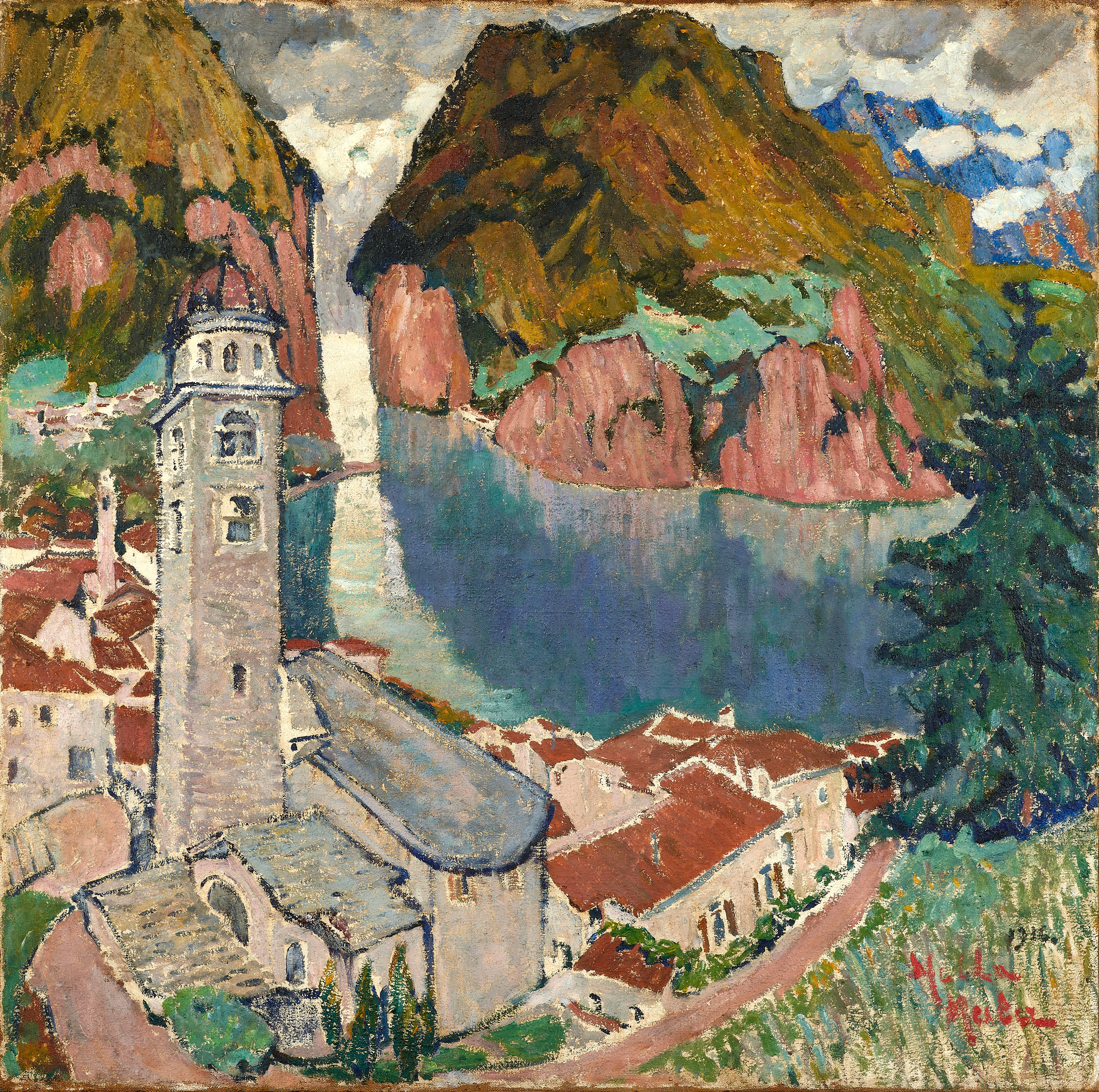 Vue de Lugano, église San Lorenzo - 1916